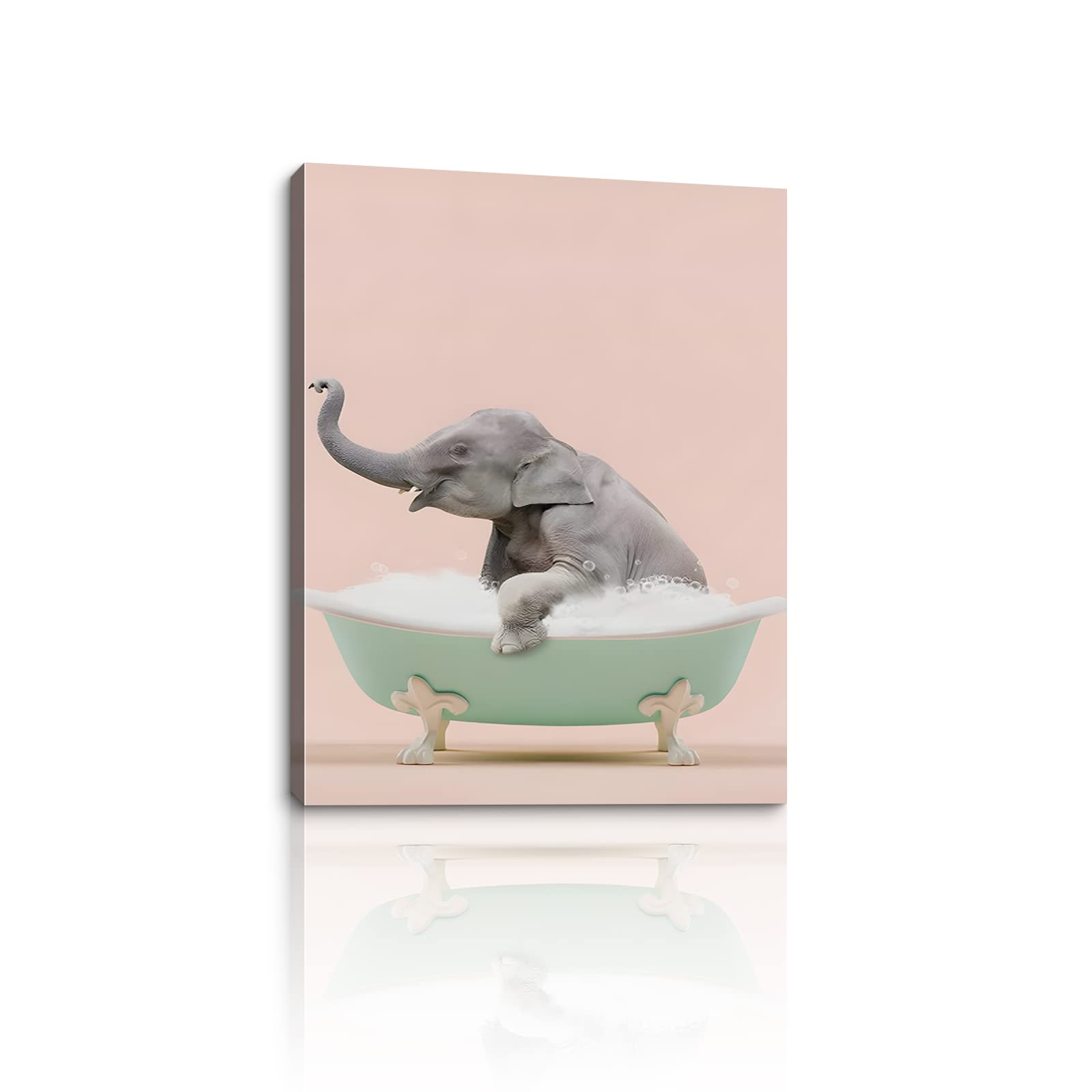 TiHoMimi Elephant Canvas Prints - Funny Animal Wall Art Painting of Elephant Bathing in Bathtub, Framed Artwork for Bathroom, Living Room & Bedroom Decor | Perfect for Spa-Themed Walls, Kids' Rooms & Whimsical Home Decor