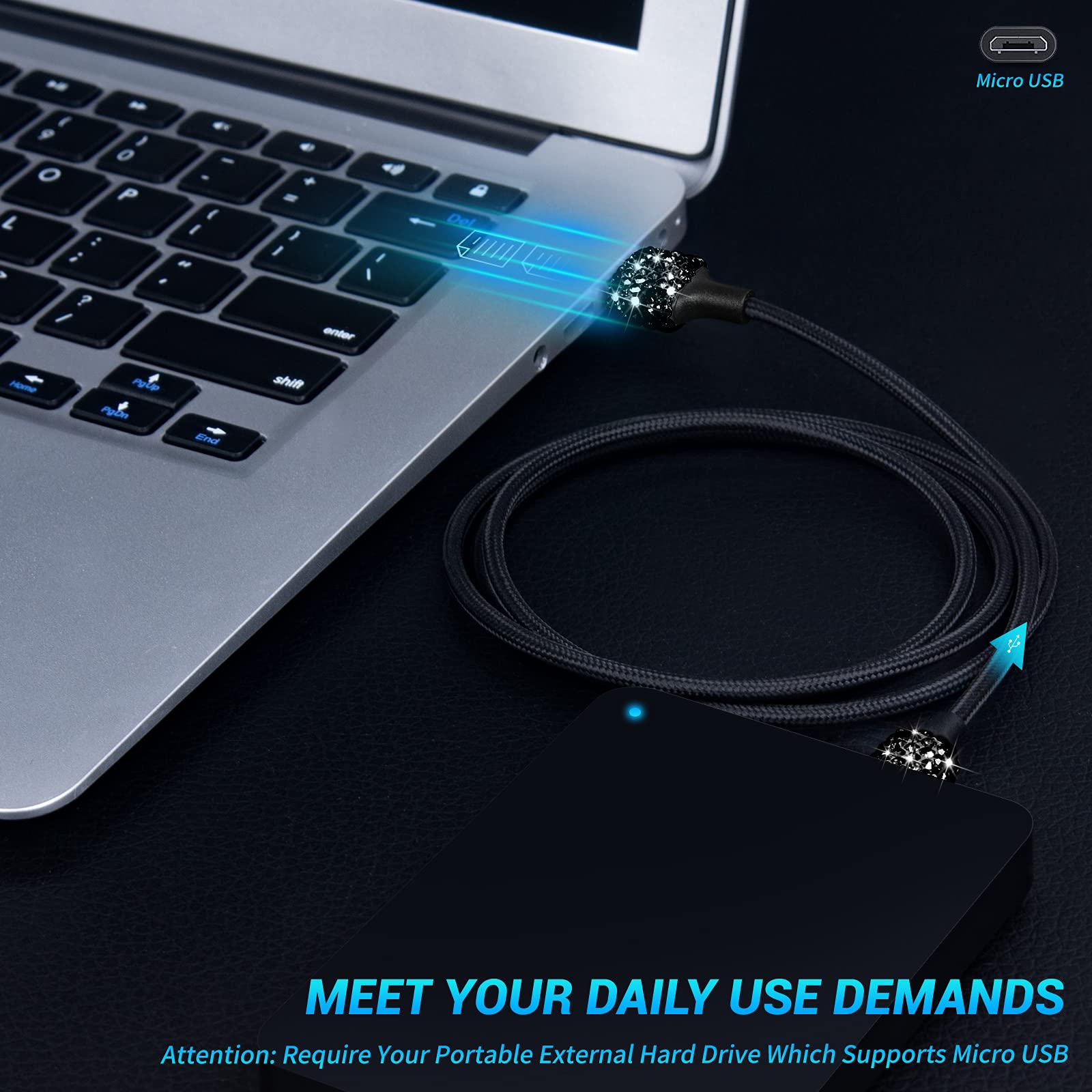 3-Pack 3.3FT Micro USB Charger Cable Fast Charging for Samsung Galaxy S7/S6 Edge/J7/S5/Note 5/4, LG K40/K20, MP3 Players, Kindle, Tablets - Durable Android Charging Cord with Bling Design - Perfect for Home, Office & Travel Use