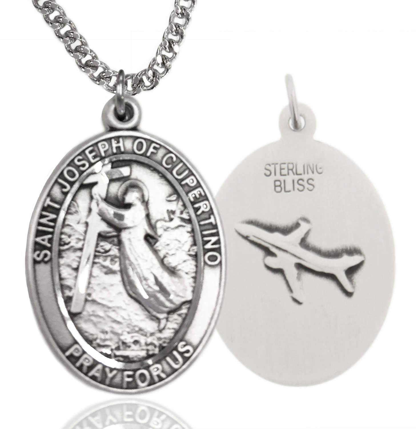 St. Joseph of Cupertino Sterling Silver Medal for Men - USA Made Religious Pendant with Chain Options - Perfect for Catholic Gifts, Baptism, First Communion & Spiritual Protection