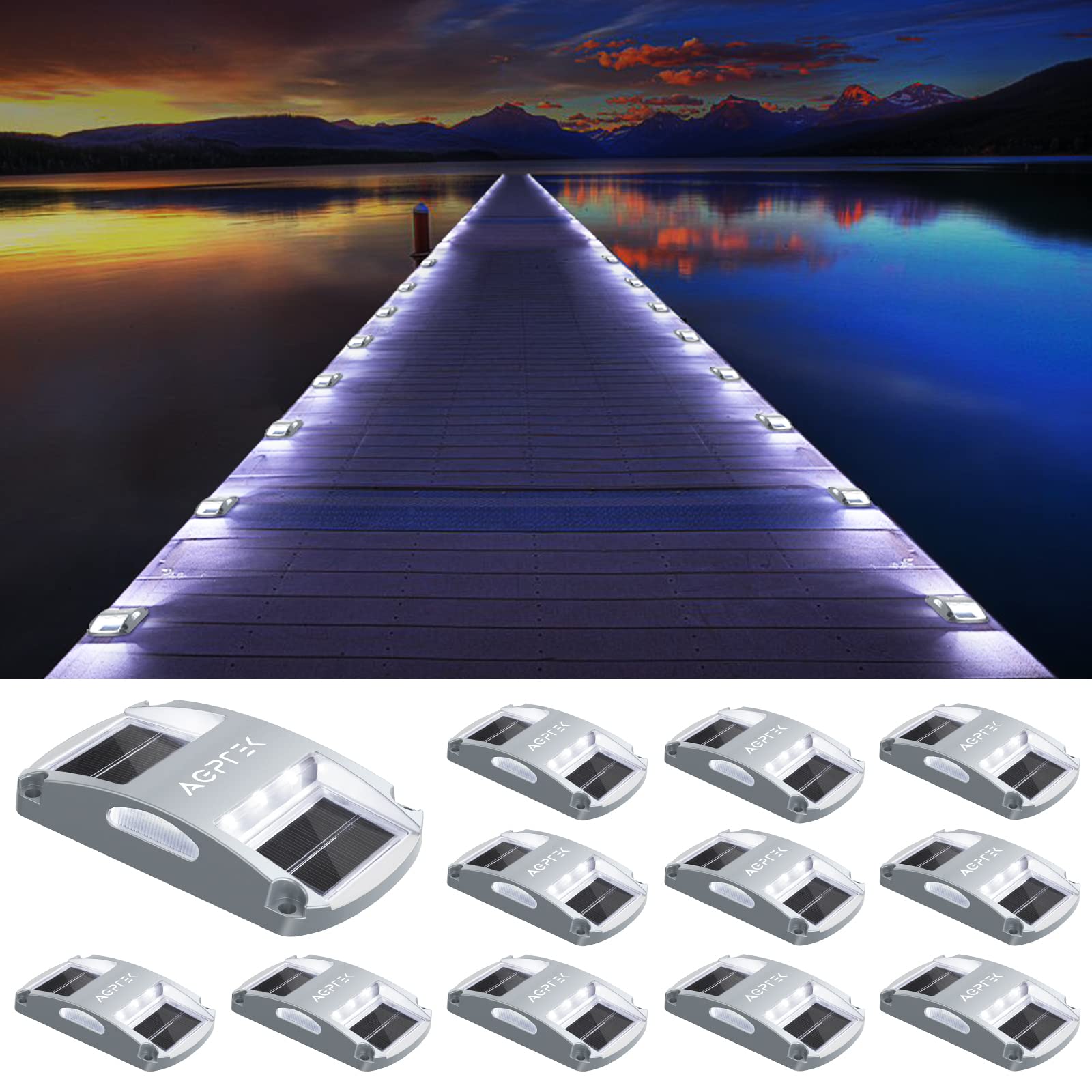 AGPTEK 12 Pack Solar Driveway Lights - White LED Deck Lights | Waterproof & Solar Powered Outdoor Marker Lights for Warning, Pathway, Garden, Yard | Easy to Install for Driveway, Walkway & Landscape Lighting
