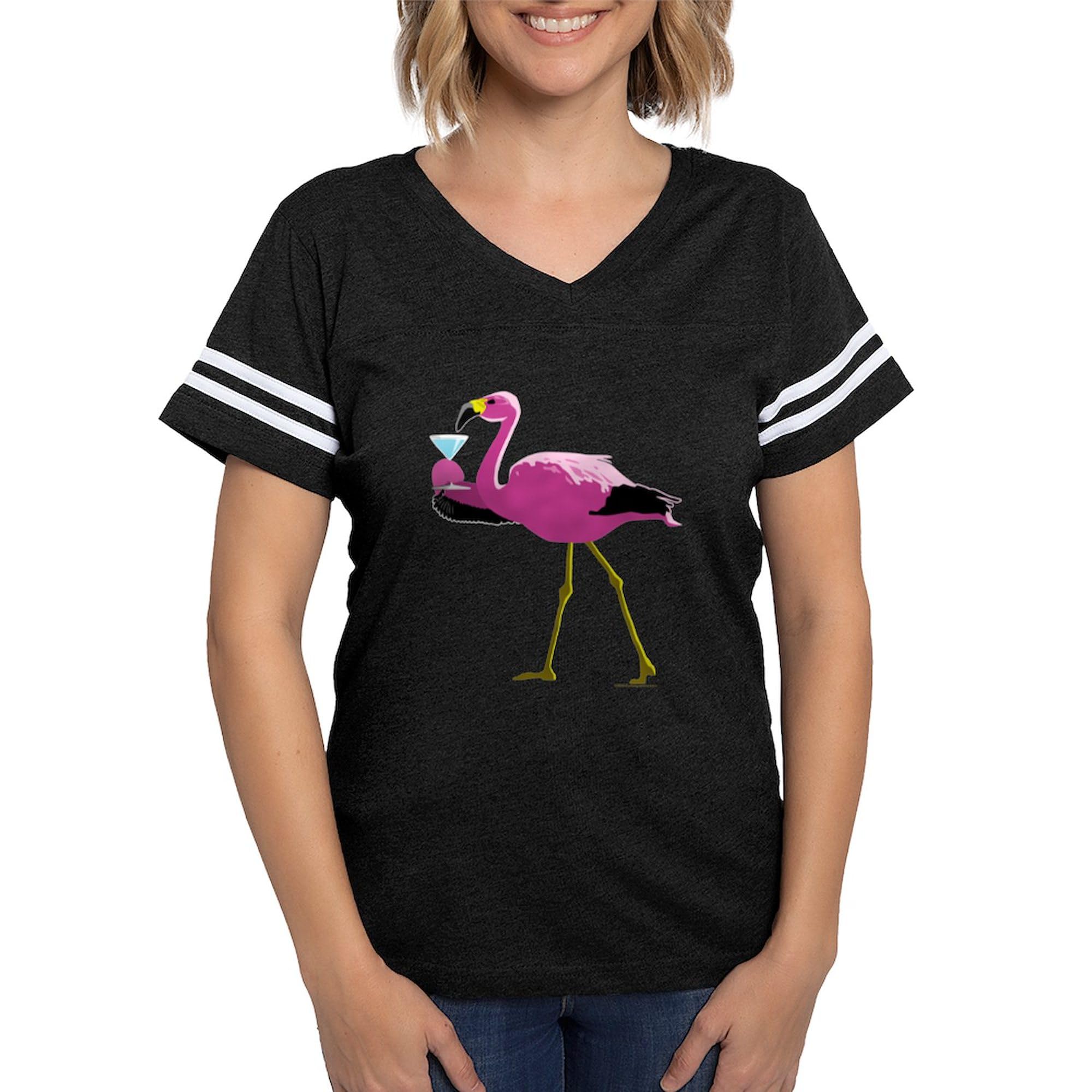 Flamingo with Martini Black Women's Football T-Shirt - Funny Soccer Player Gift for Women - Perfect for Game Day, Parties & Casual Wear