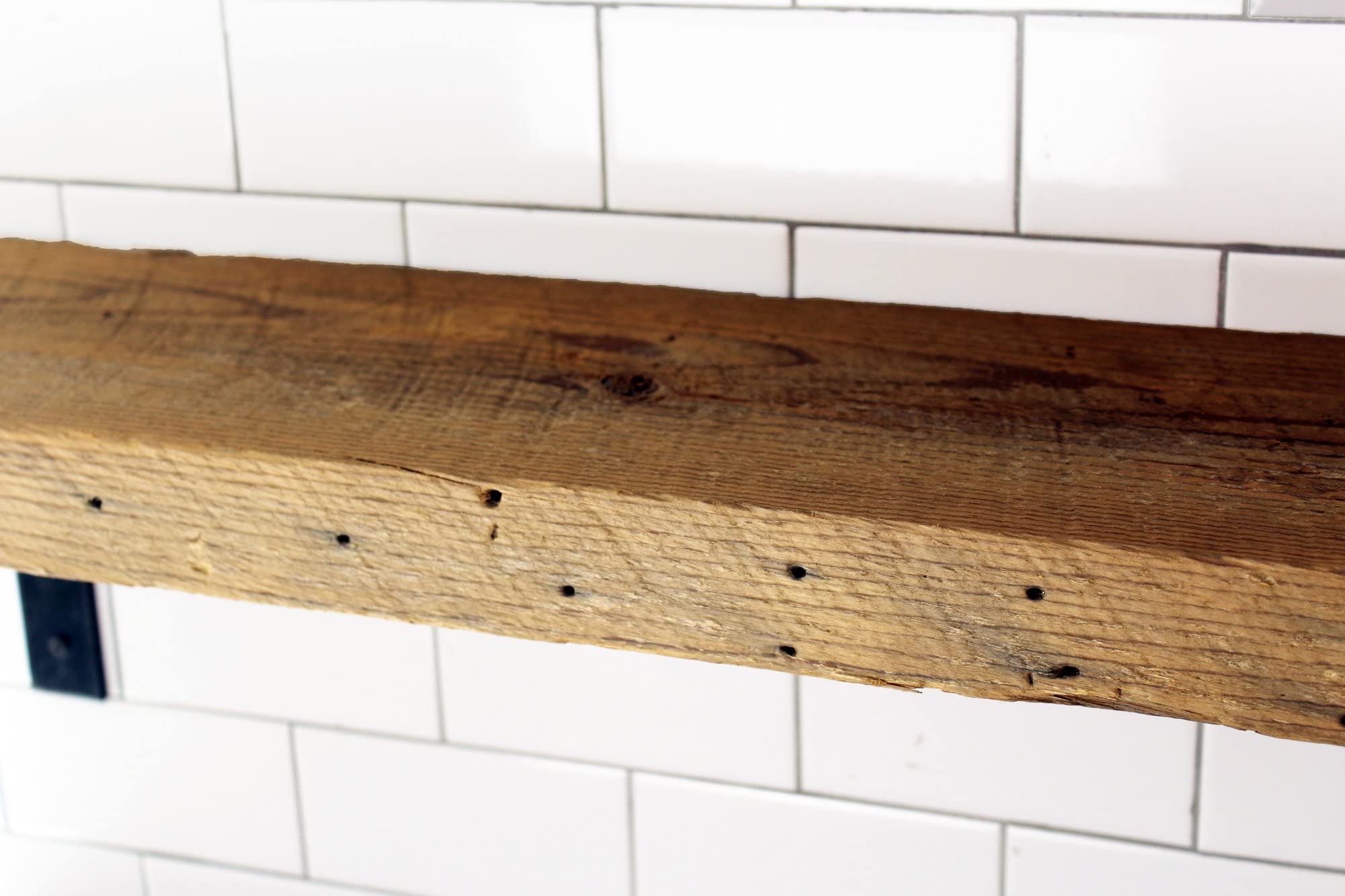 Reclaimed Wood Floating Shelf with Steel Brackets - 66