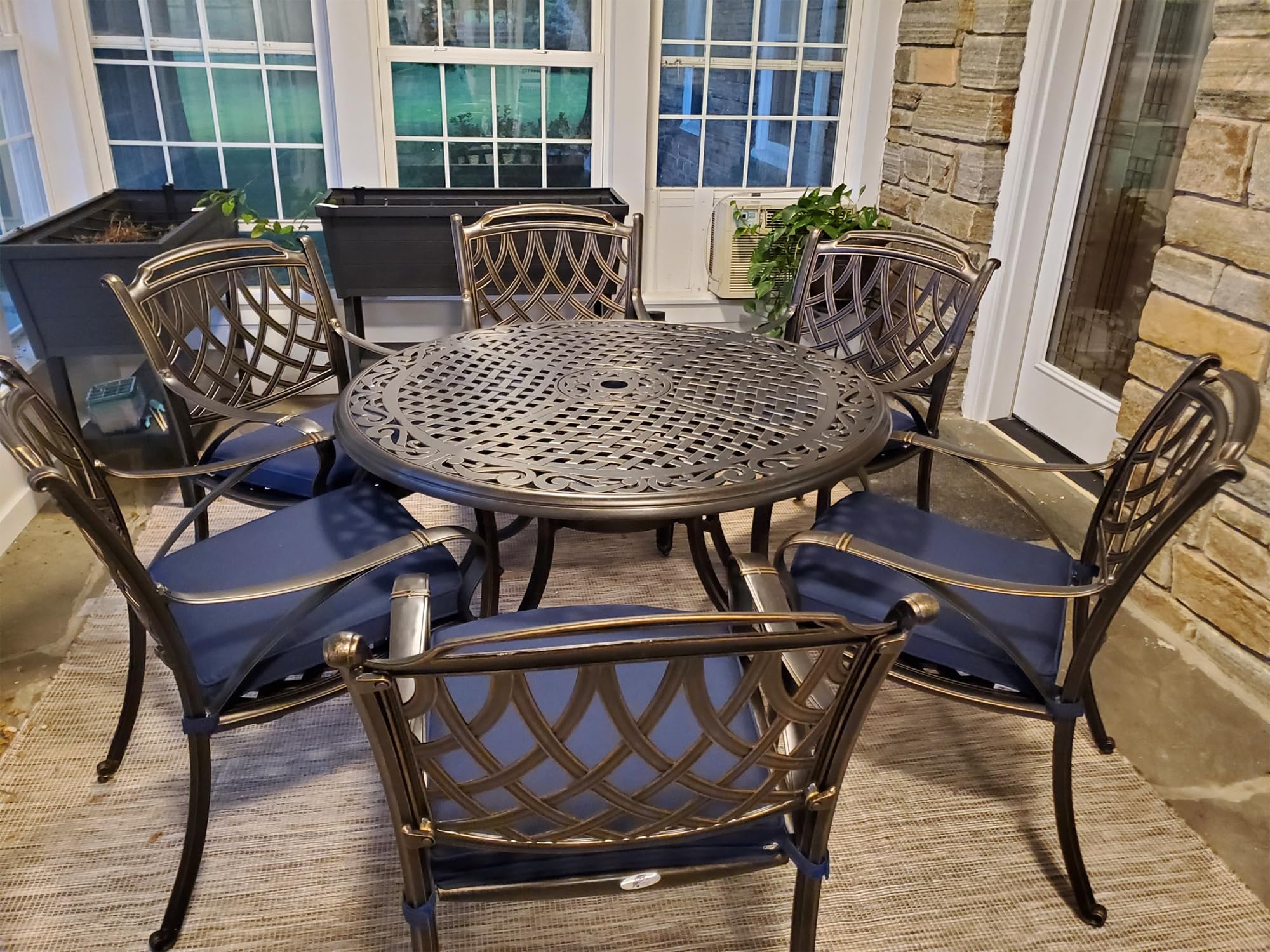 PURPLE LEAF 7-Piece Outdoor Dining Set - Cast Aluminum Patio Furniture with 6 Armchairs & 47