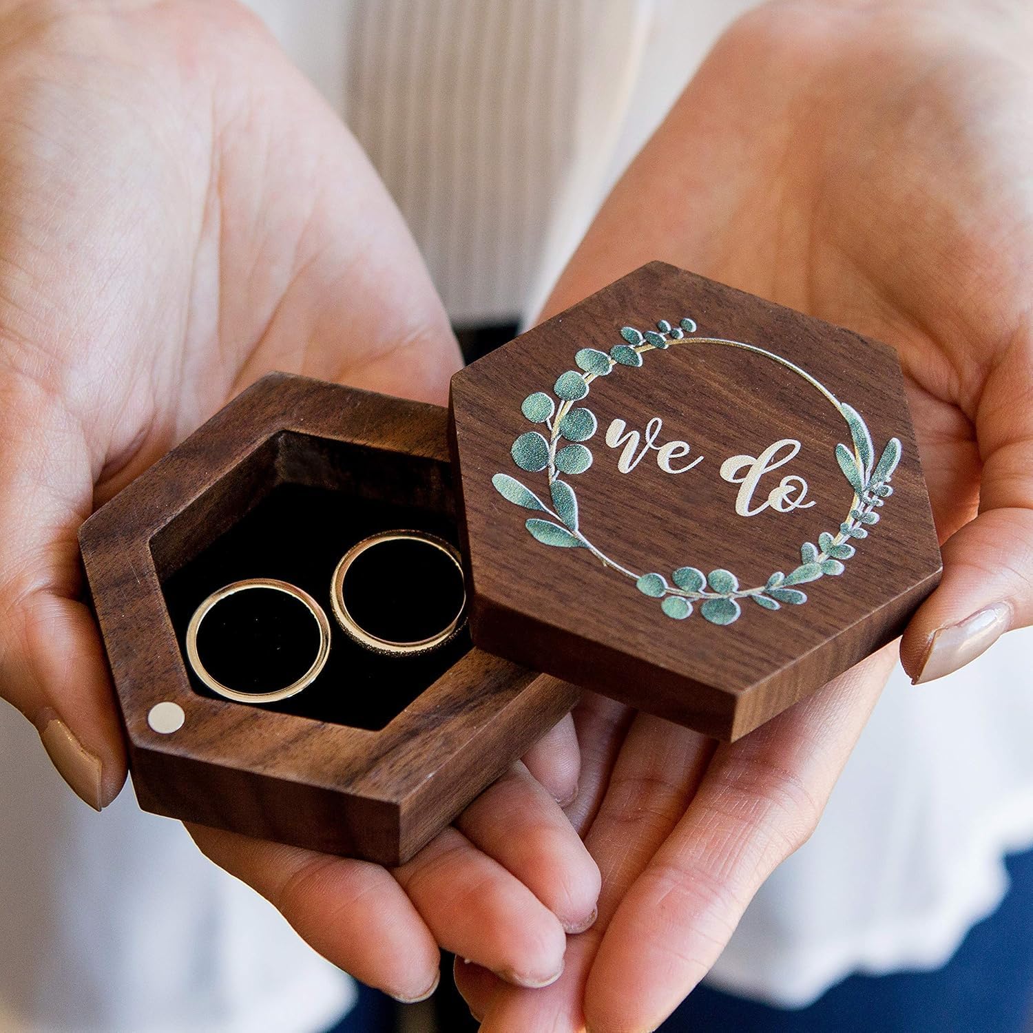 MUUJEE Hexagon Wooden Ring Box for Wedding, Engagement, Proposal - Elegant Ring Bearer Box for Ceremonies - Perfect Anniversary, Birthday Gift for Her - Great for Proposals, Vow Renewals & Special Occasions