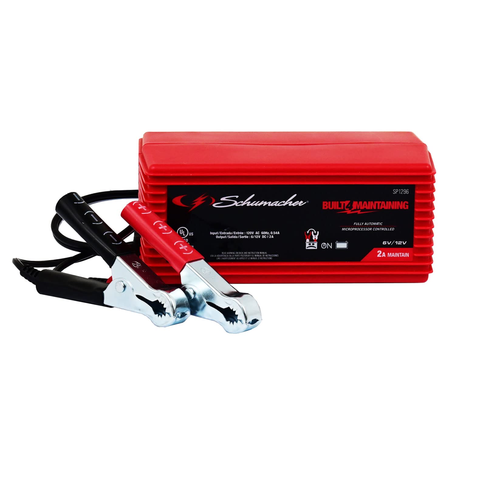 Schumacher SP1296 3-in-1 Fully Automatic 2A Battery Charger & Maintainer - 6V/12V for Motorcycle, ATV, Car, Marine Batteries - Ideal for Winter Storage & Seasonal Vehicle Maintenance