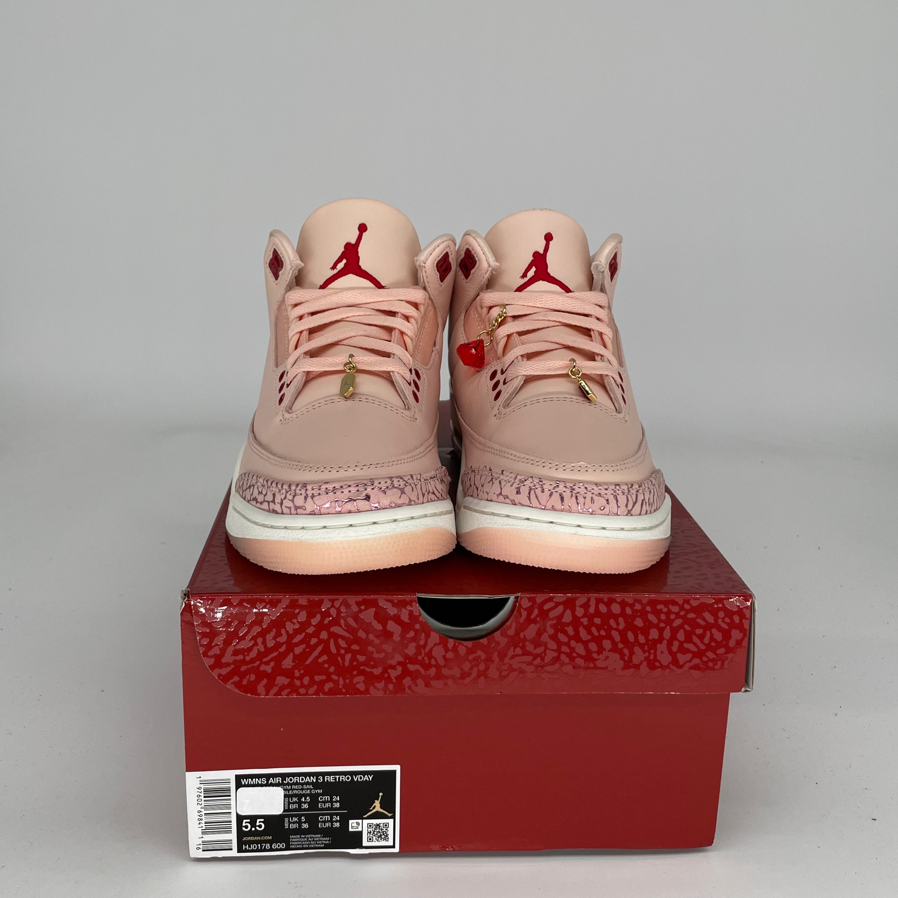 AIR JORDAN 3 VALENTINES DAY SNEAKERS - WOMEN'S SIZE 5.5/7W (HJ0178 600) - Perfect Gift for Valentine's Day, Anniversary or Special Occasions
