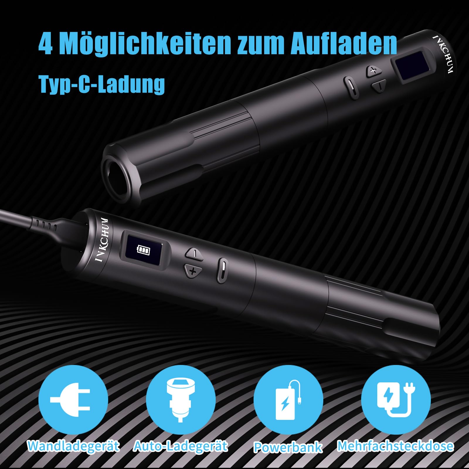 INKCHUM Tattoo Machine Kit with 2 Batteries - 10W Coreless Motor, Digital OLED Display, 10 Needles, Synthetic Skin - Complete Beginner Tattoo Starter Kit for Home & Professional Use