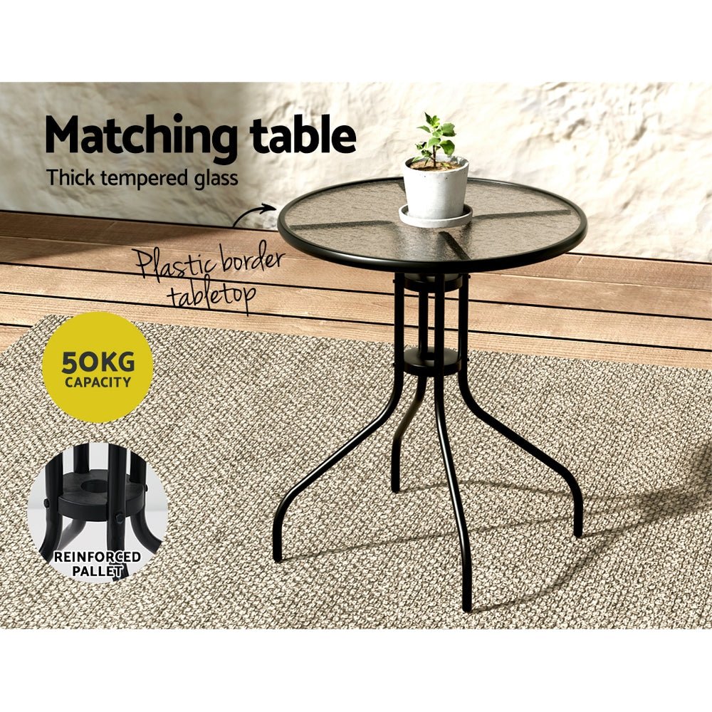 3-Piece Black Bistro Set - Stackable Outdoor Patio Table and Chairs for Garden, Balcony, Backyard & Poolside Dining
