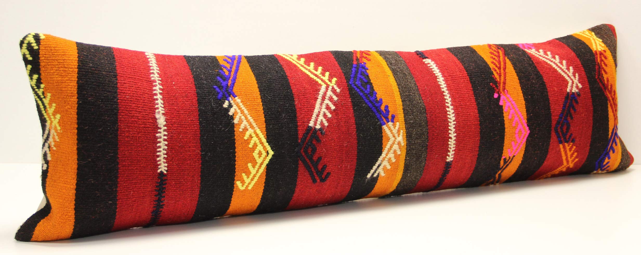 King Size Kilim Pillow Cover 14x47 Inch - Boho Chevron Lumbar Throw Pillow Case for Twin XL Bed, Sofa & Home Decor - Perfect for Housewarming Gifts & Bohemian Style Living Room