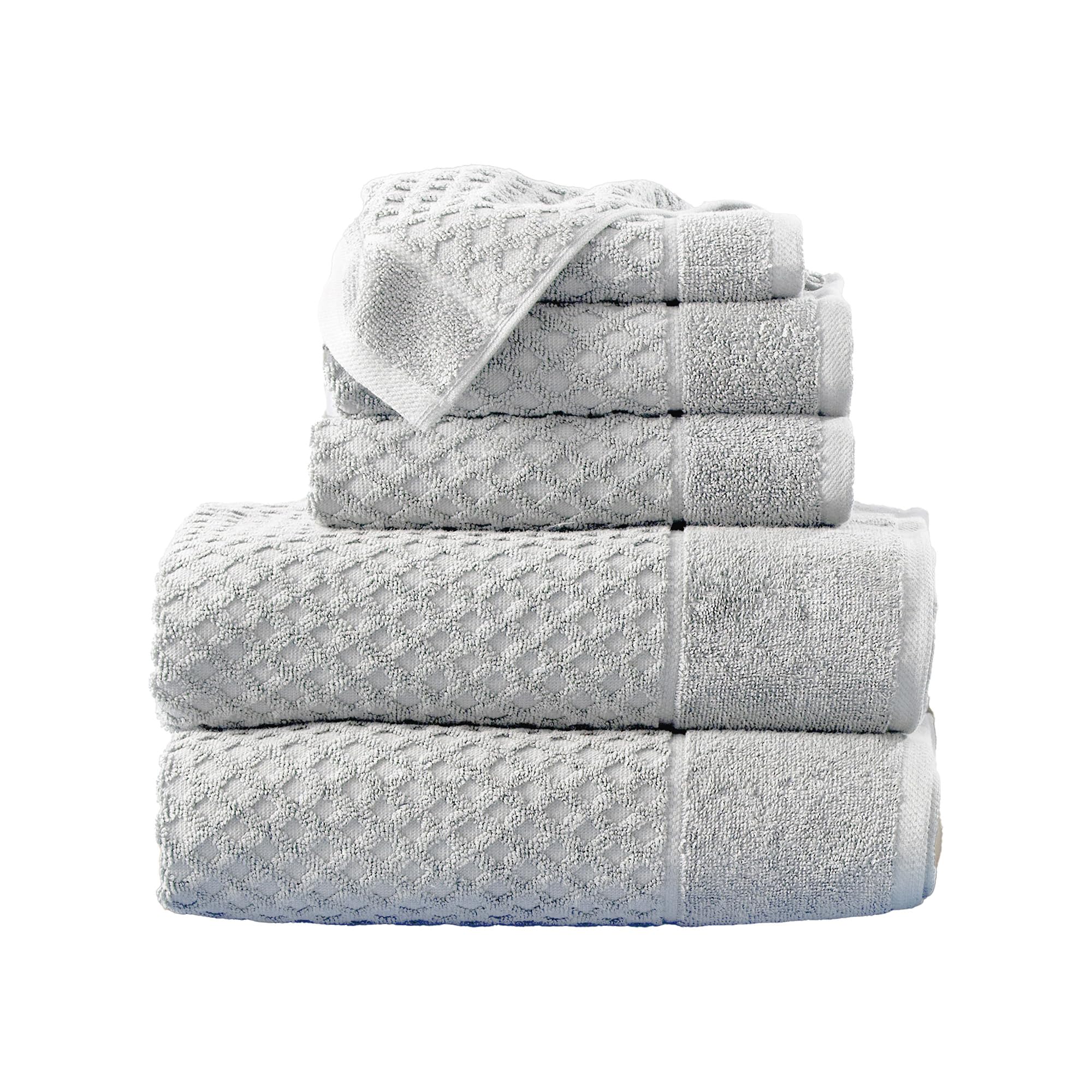Premium 6-Piece Light Grey Bath Towel Set - 100% Cotton Soft & Absorbent - Includes 2 Bath Towels, 2 Hand Towels, 2 Washcloths - Quick-Drying & Durable for Bathroom, Spa, Gym & Beach Use