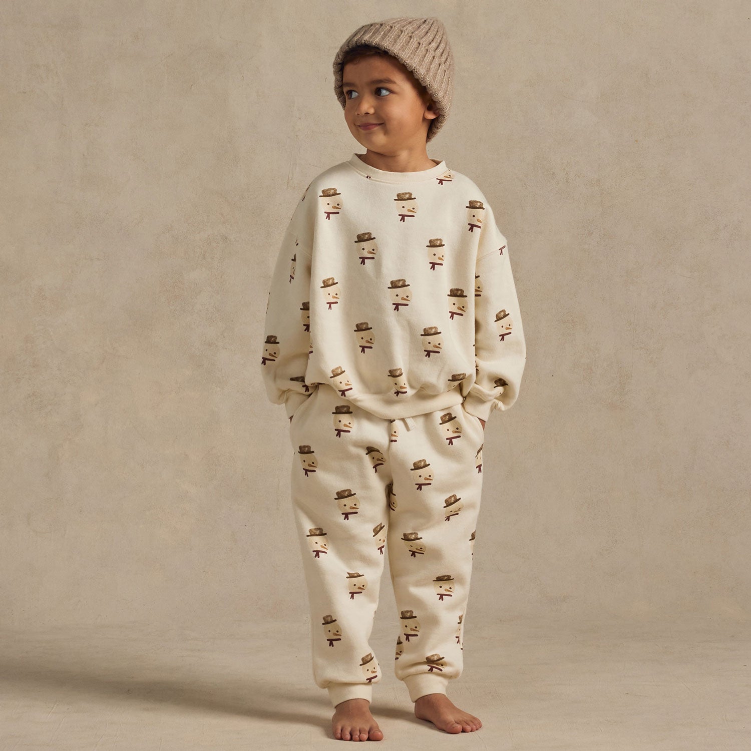 Men's Winter Jogger Pants with Snowman Print in Ivory - Cozy Lounge & Casual Wear for Cold Weather - FINAL SALE