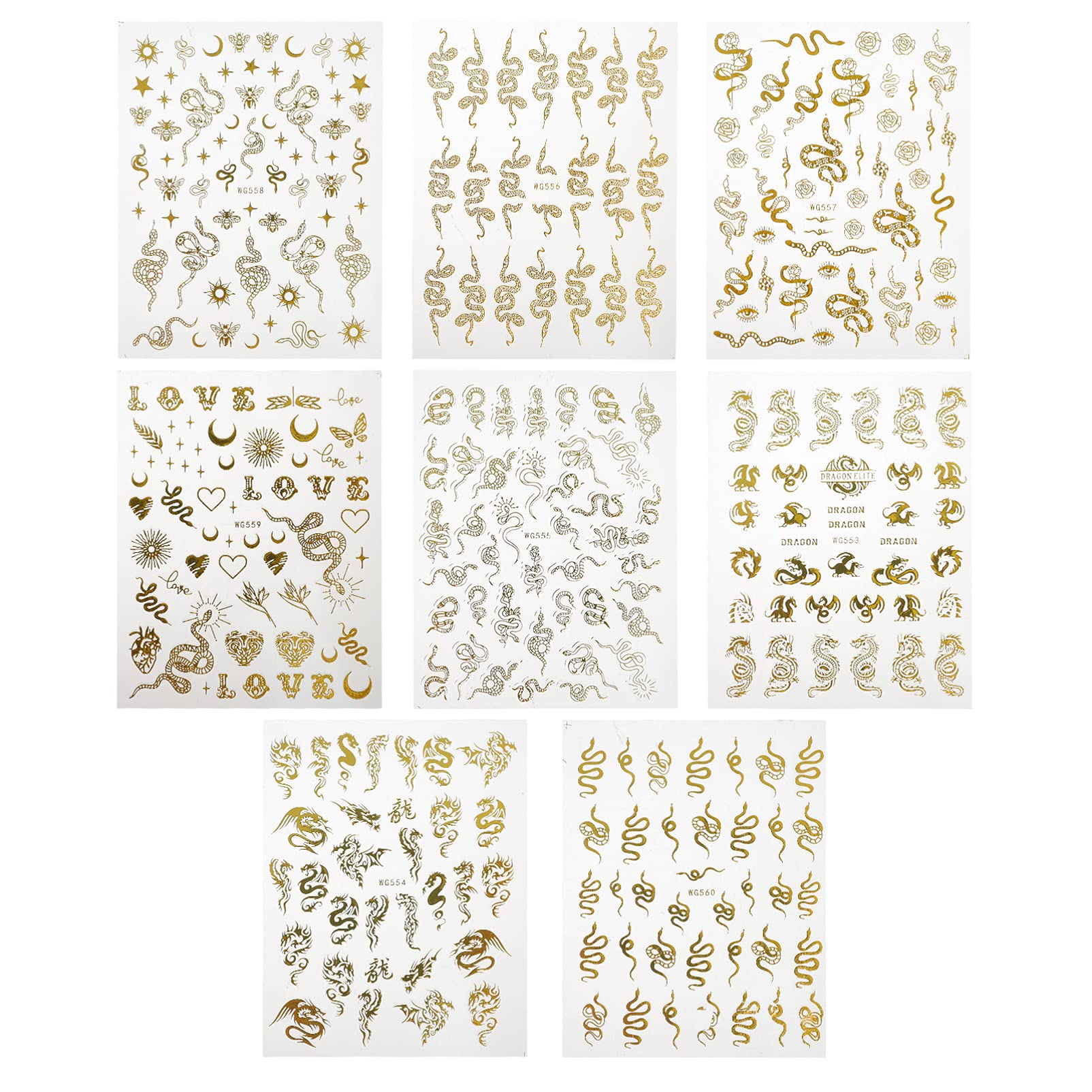 EXCEART 8 Sheets Dragon Snake Nail Art Stickers - Chinese Style Self-Adhesive Nail Decals for DIY Manicure, Nail Tips & Stencil Designs | Perfect for Home Nail Decoration, Parties & Special Occasions