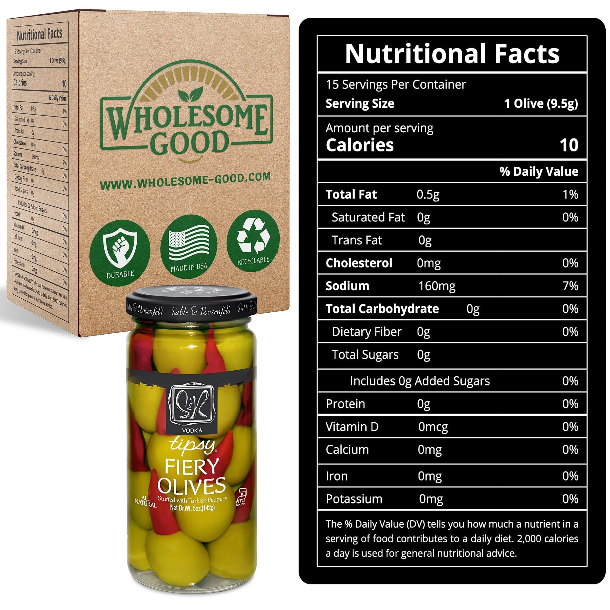 Premium Sable & Rosenfeld Tipsy Fiery Olives - Jumbo Green Olives Stuffed with Spicy Turkish Peppers | Perfect for Bloody Mary Garnish, Martini Cocktails & Charcuterie Boards | 5oz Jar (Pack of 6) | Gourmet Bar Snacks & Party Appetizers