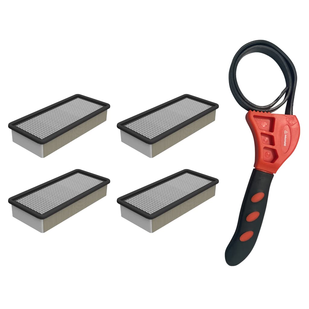 Caterpillar 265-6618 Cab Air Filter with IHD Strap Wrench Bundle (4 Pack) - Heavy Duty Replacement for Construction & Farm Equipment
