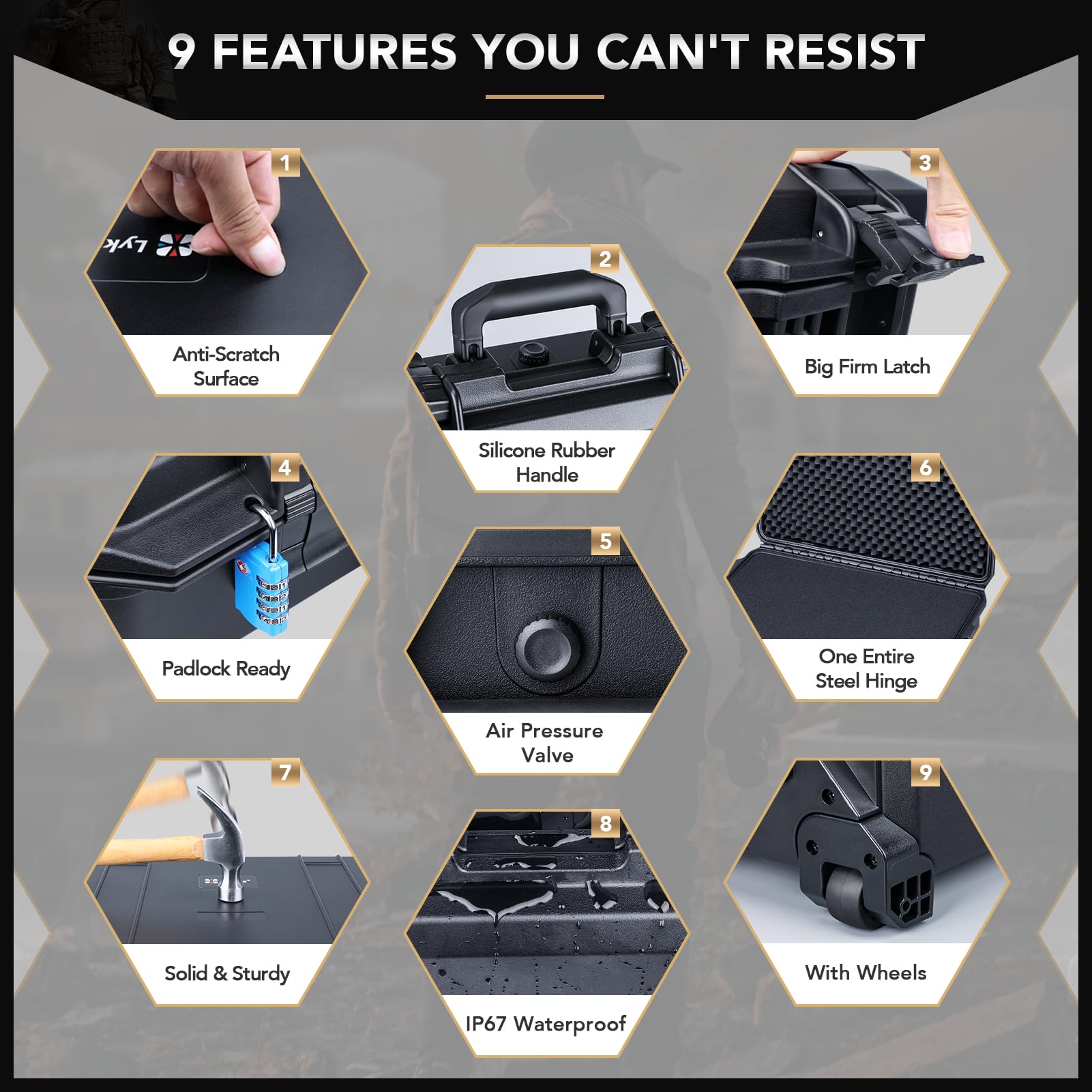 Lykus HC-5220 Large Waterproof Rolling Hard Case with Customizable Foam Insert (52x36x24.5cm Interior) - Durable Protection for Camera Gear, Lenses, Electronics & Equipment - Perfect for Travel, Outdoor Adventures & Professional Storage