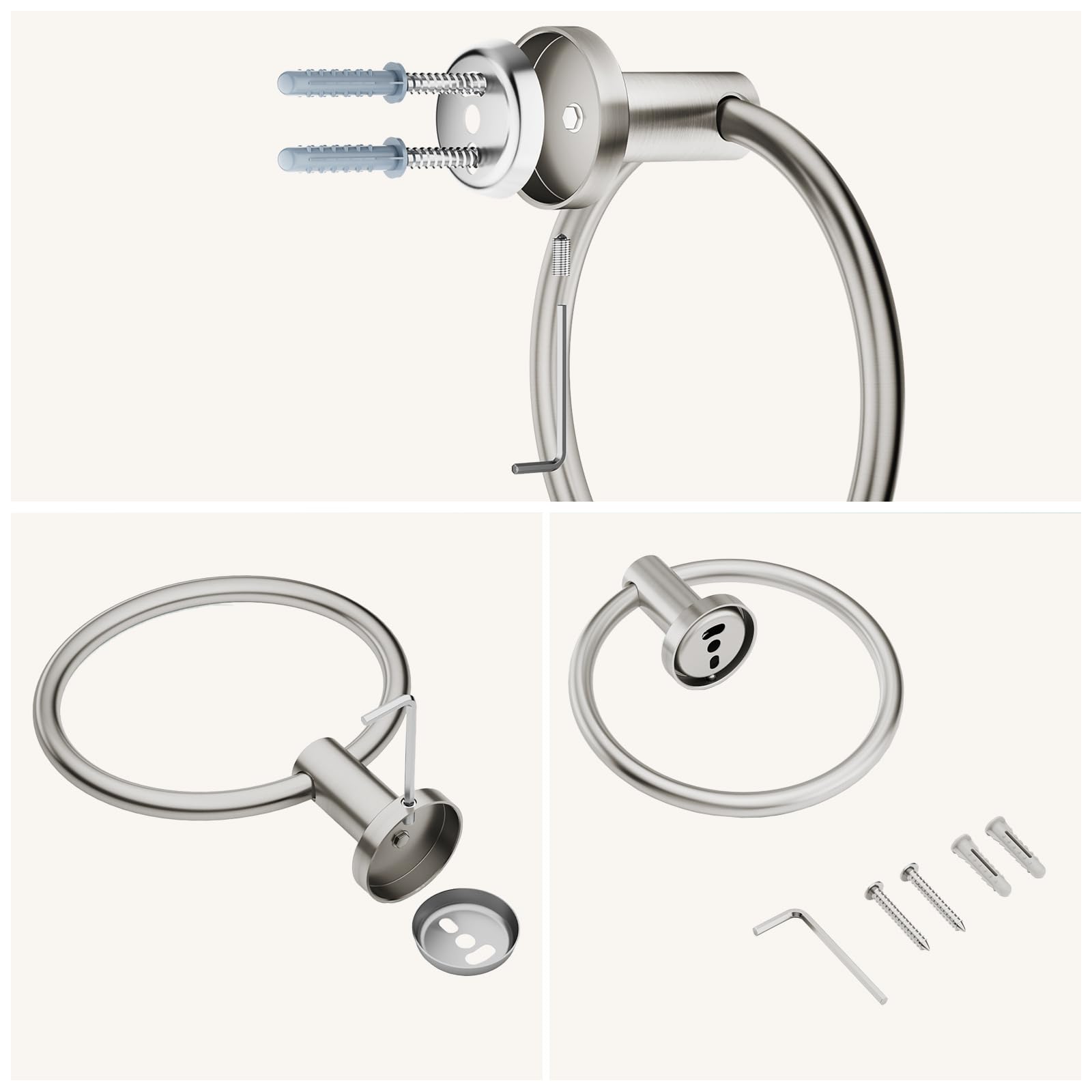 FORIOUS Brushed Nickel Towel Ring 2-Pack, SUS304 Stainless Steel Modern Bathroom Towel Holder - Wall Mounted Round Hand Towel Rack for Bath, Kitchen, RV & Home Decor (2, Brushed Nickel Finish) - Perfect for Spa, Guest Bathroom and Luxury Hotel Style