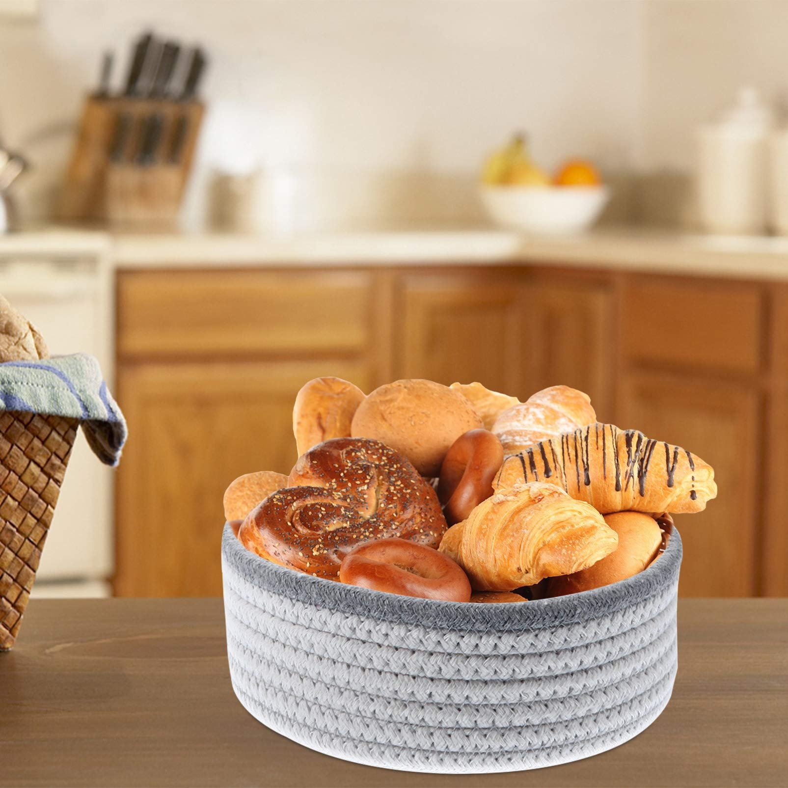 Cabilock 2-Pack Cotton Woven Storage Baskets - Collapsible Oval Laundry Hamper & Decorative Catchall for Home Organization | Perfect for Baby Clothes, Desk Accessories & Bathroom Sundries