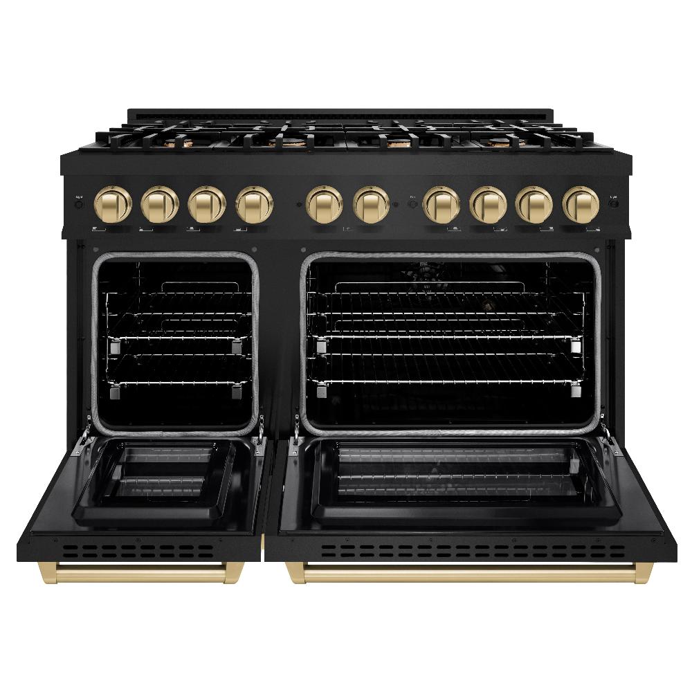 ZLINE Autograph Edition 48-Inch 6.7 cu. ft. Dual Fuel Range with 8-Burner Gas Cooktop - Black Stainless Steel & Champagne Bronze Accents (HDRBZ 48 CB) | Professional Kitchen Appliance for Home Chefs & Cooking Enthusiasts