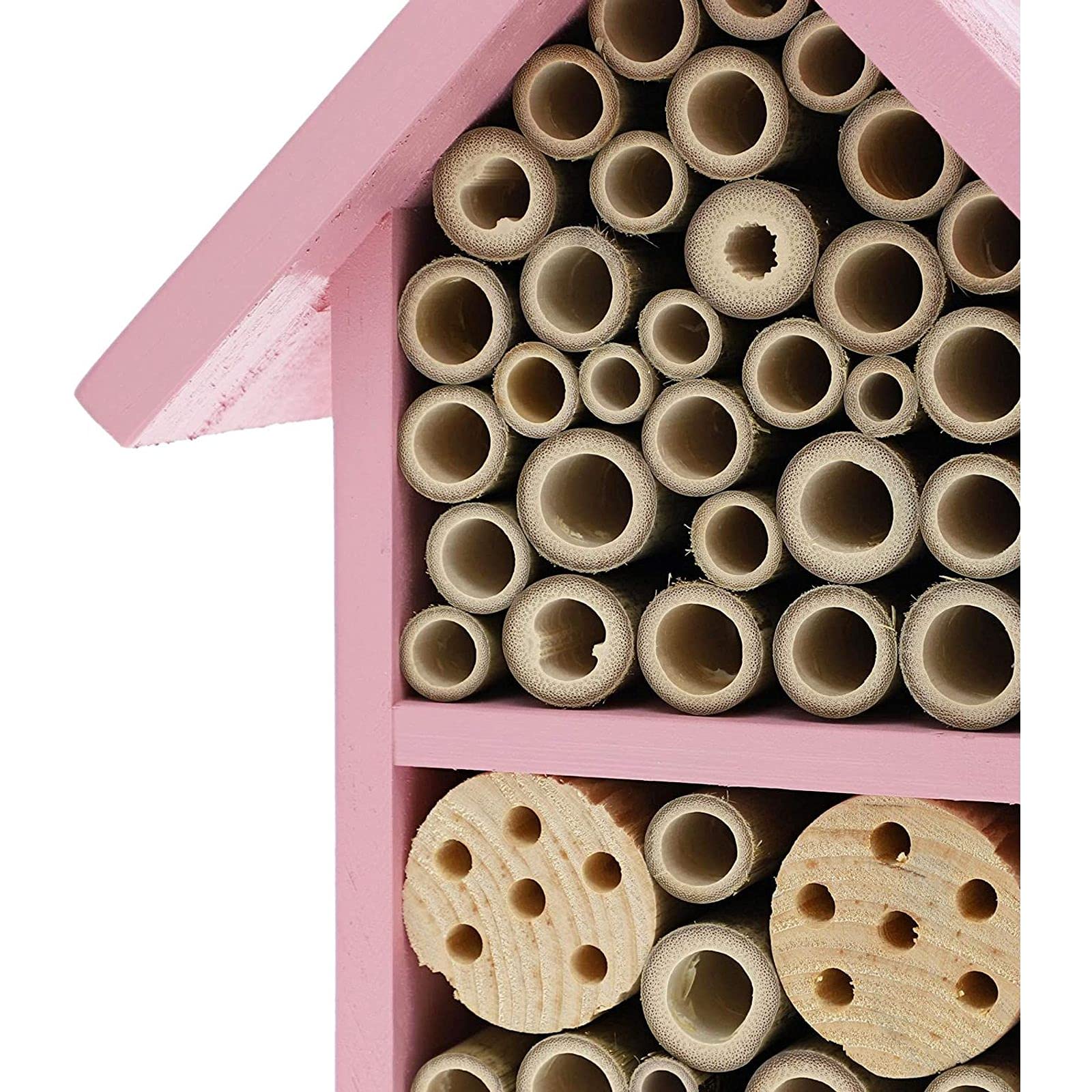 Bright Creations Pink Mason Bee House for Garden - Natural Wood Beehive Habitat (7.4