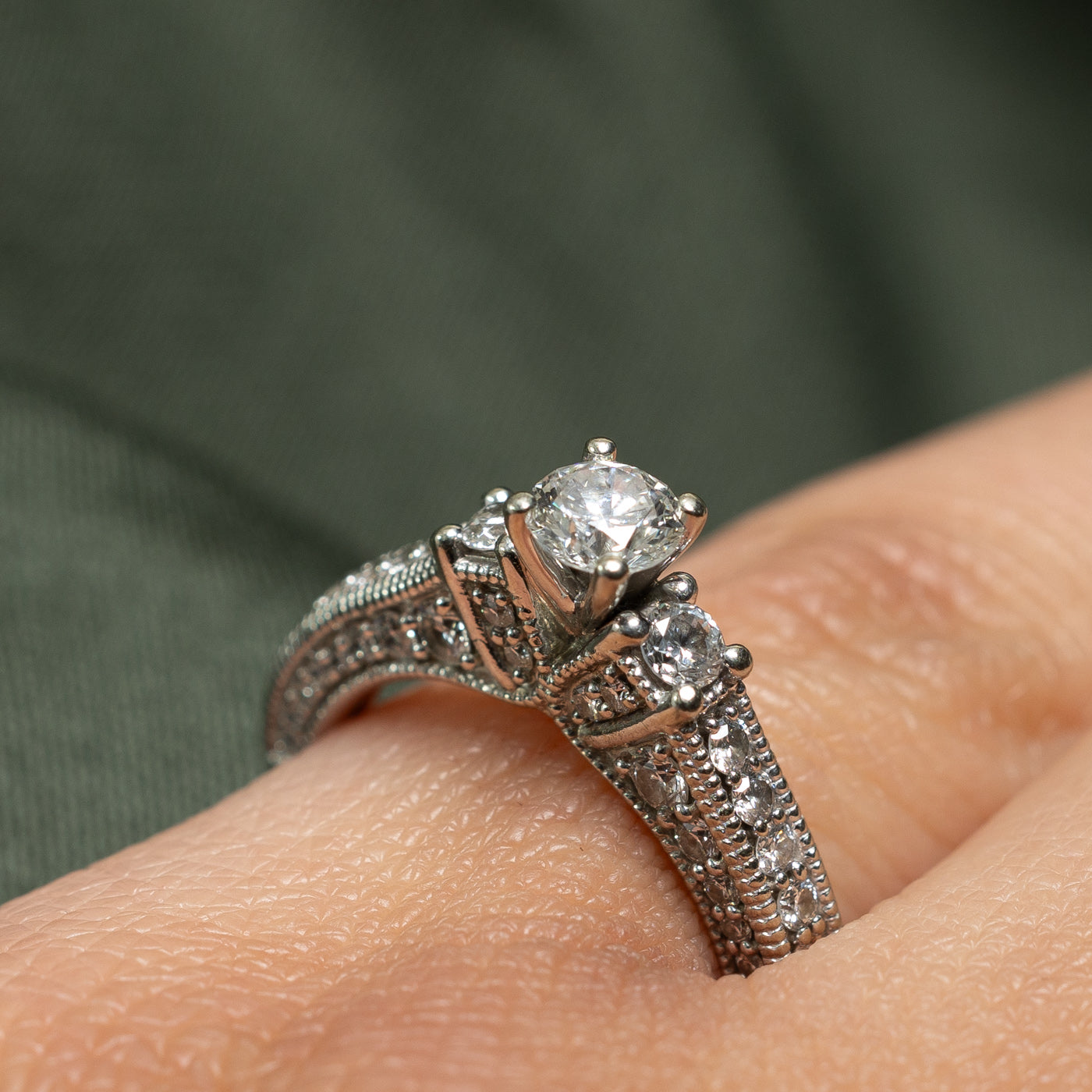 19K White Gold Diamond Milgrain Engagement Ring | 0.40ct Center Stone & 0.71ctw Total | Size 5.75 | Perfect for Wedding, Proposal & Anniversary Gifts