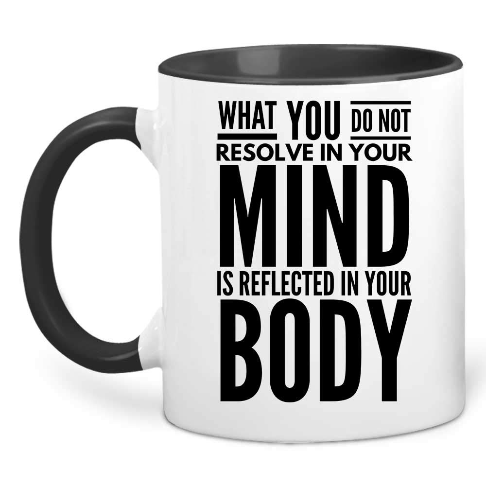 Funny Anxiety Self-Help Yoga Coffee Mug - White Outside Black Inside Ceramic 11oz | Motivational Quote for Stress Relief | Perfect for Yoga Lovers, Office & Home Use