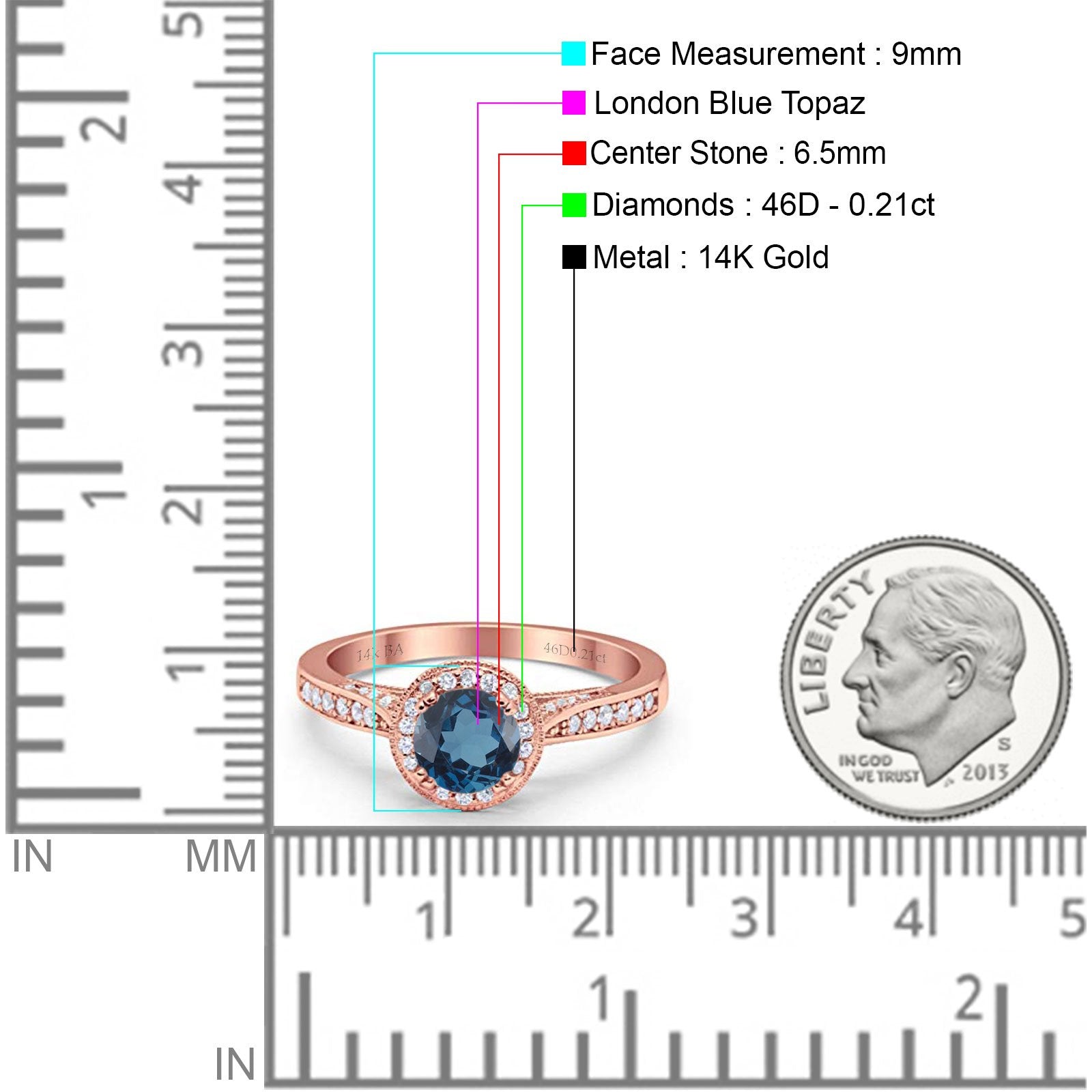 14K Gold 0.67ct Round Halo 6.5mm G SI Diamond Engagement Ring for Women - Perfect Wedding Band, Anniversary Gift & Proposal Jewelry (Ideal for Bridal, Valentine's Day & Special Occasions)