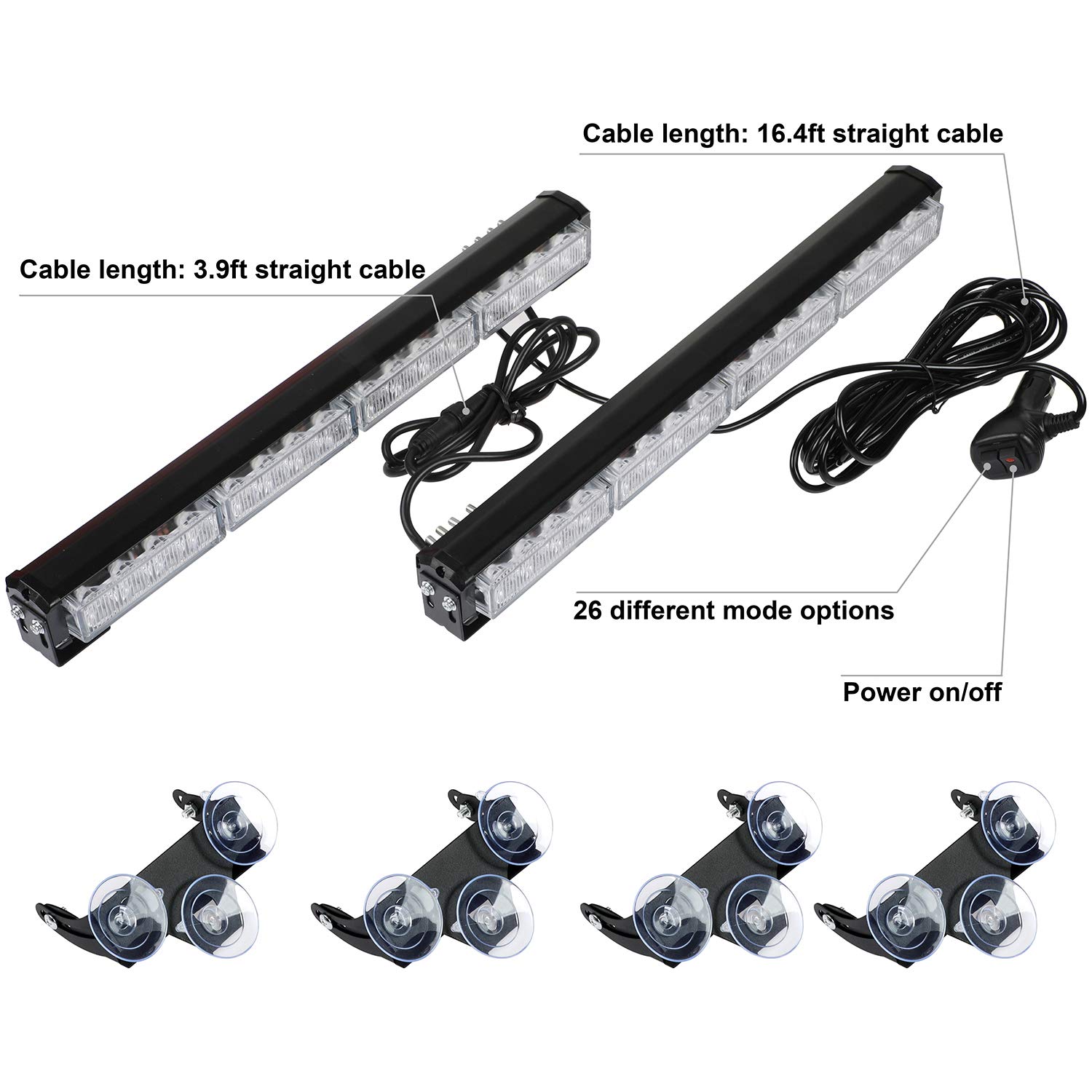 ASPL 2x16.8 Inch Emergency LED Strobe Light Bar - 32 Super Bright LEDs, 26 Flash Patterns - Interior Vehicle Safety Warning Lights for Trucks, Police Cars, Construction Vehicles (White) | Ideal for Roadside Emergencies, Traffic Control & Work Zone Safety