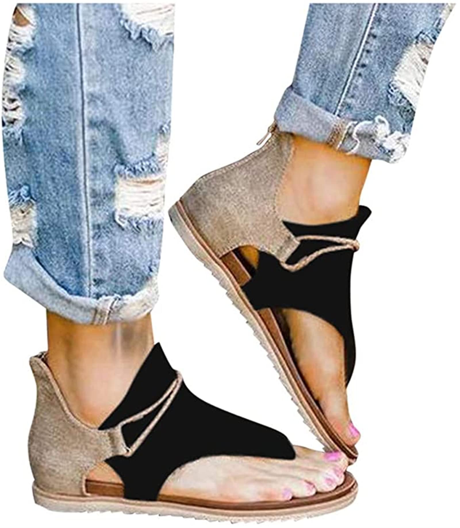 Women's Summer Sandals 2023 - Open Toe Flat Slingback Sandals with Ankle Strap | Comfortable Flip Flops for Beach, Pool & Casual Outings