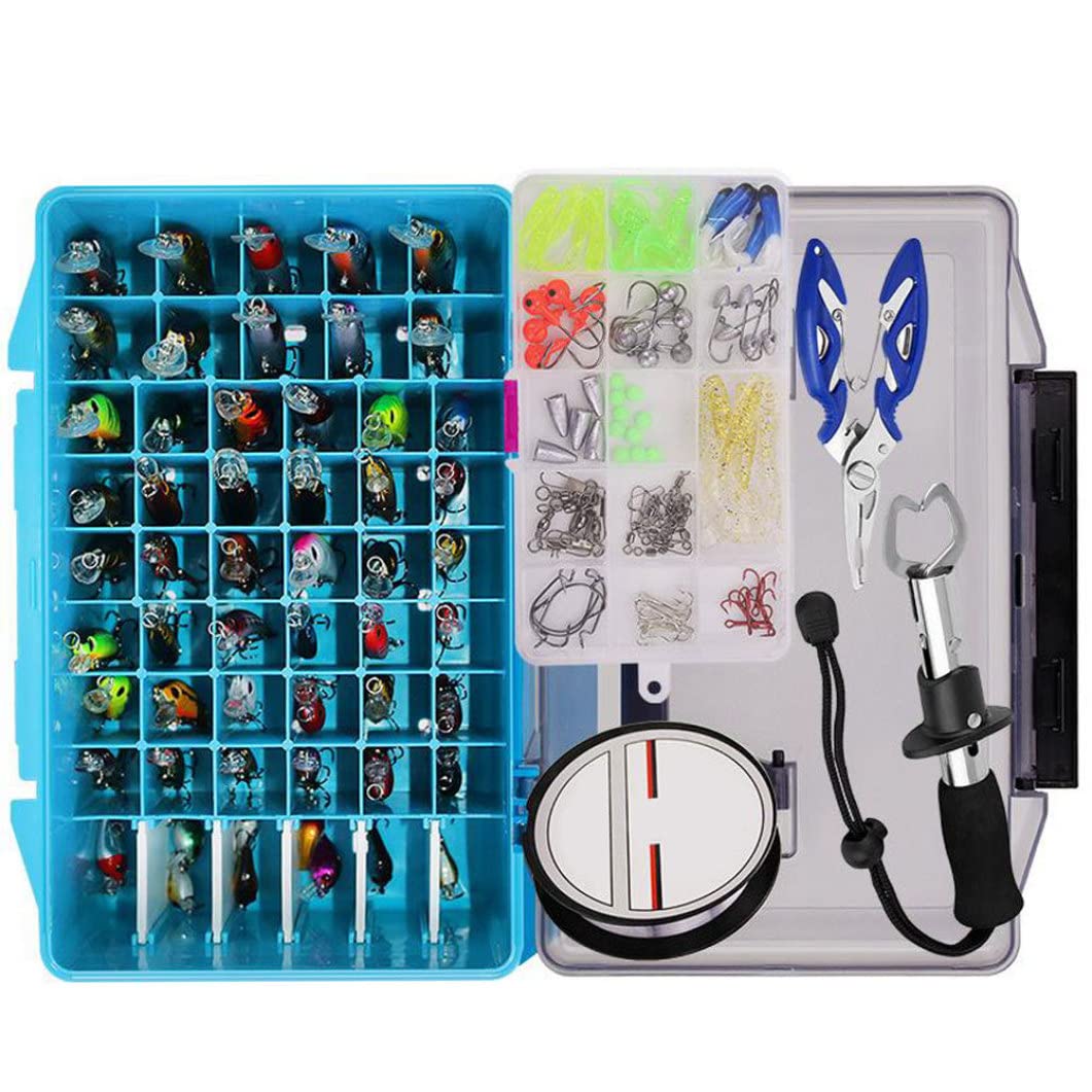 145PCS Portable Fishing Lure Set with Spinners, Baits & Fish Control Device - Blue Boxed Fishing Gear for Freshwater & Saltwater Angling