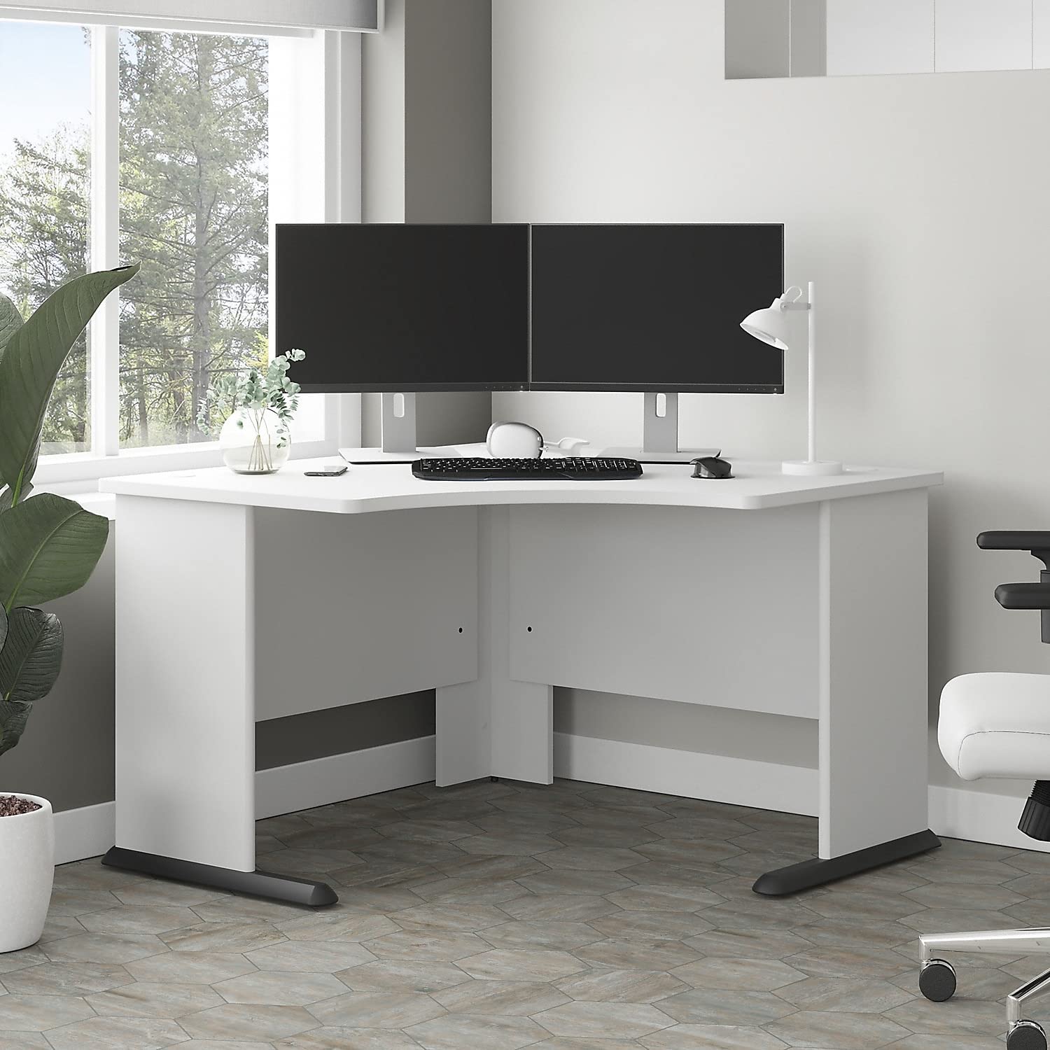 Bush Business Furniture Studio A 48W White Corner Computer Desk - Commercial-Grade Gaming & Work Table for Home Office, Professional Workspace | Perfect for Small Spaces, Remote Work & PC Gaming Setups