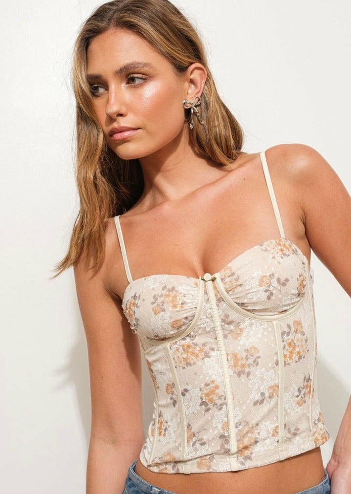 Floral Print Lace Bustier Top for Women - Elegant Corset Style Blouse for Date Night, Party & Special Occasions