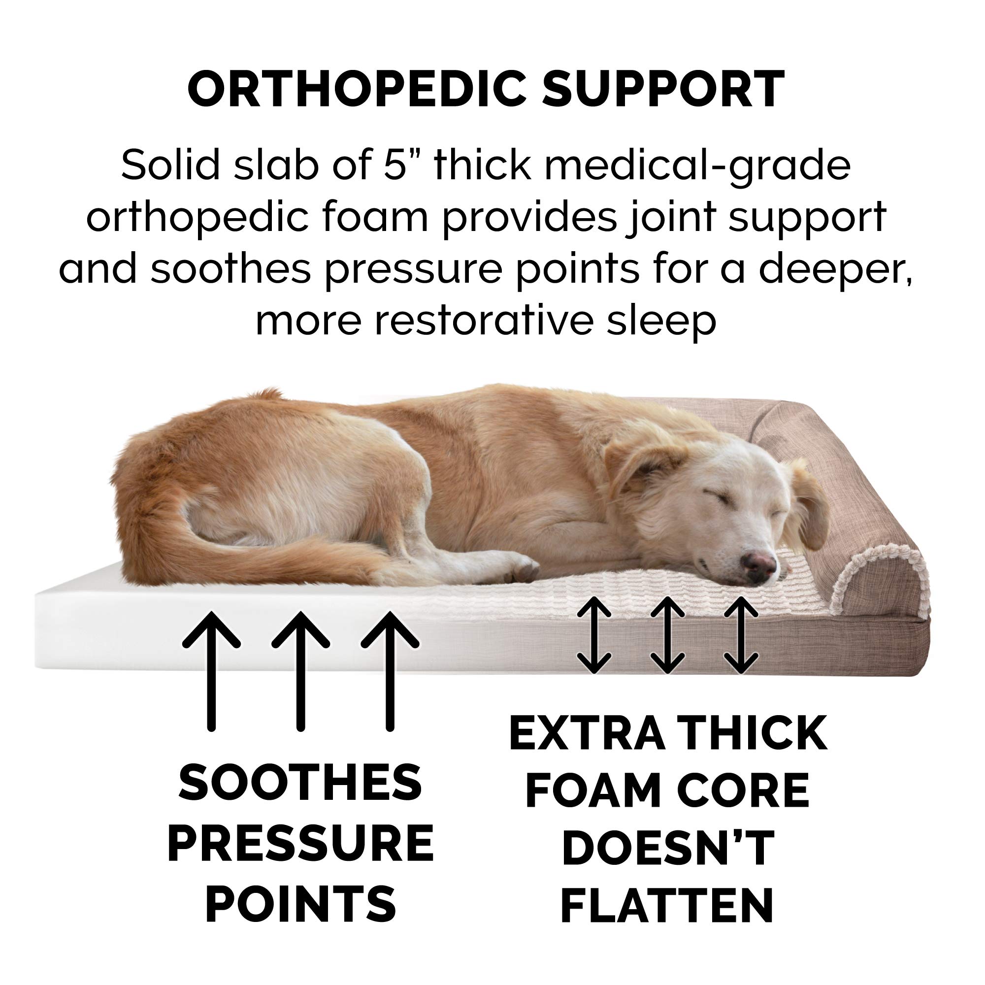 **Furhaven Orthopedic Dog Bed for Large Dogs - XXL Washable Sofa Bed with Removable Bolsters & Luxe Faux Fur Cover - Supports Up to 125 lbs - Woodsmoke Color - Perfect for Living Room, Bedroom & Pet-Friendly Spaces**