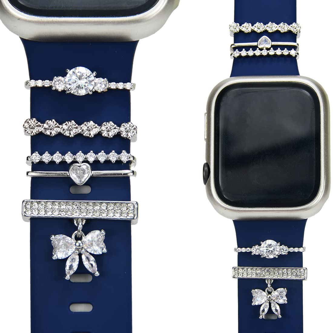 Apple Watch Band Charms - Decorative Metal Jewelry Rings & Loops for Women - Compatible with Apple Watch Series SE/9/8/7/6/5/4/3/2/1 (38mm-49mm) & Samsung Galaxy Watch 5/Pro/4 & Fitbit - Stylish Watch Accessories for Everyday Wear & Special Occasions