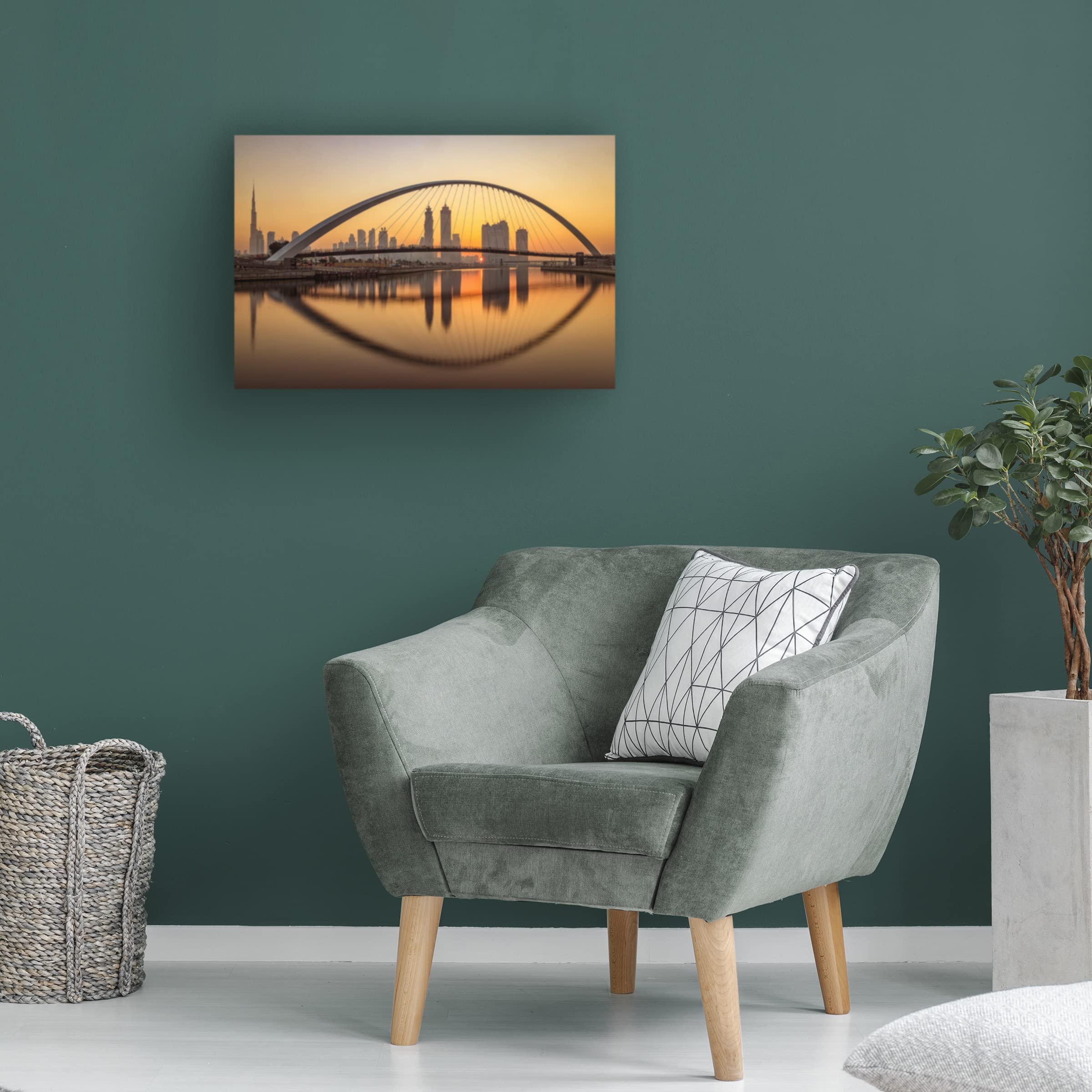 Trademark Fine Art 'Sunrise At The Dubai Water Canal' Canvas Wall Art Print by Mohammed Shamaa - Stunning Landscape Painting for Living Room, Bedroom & Office Decor