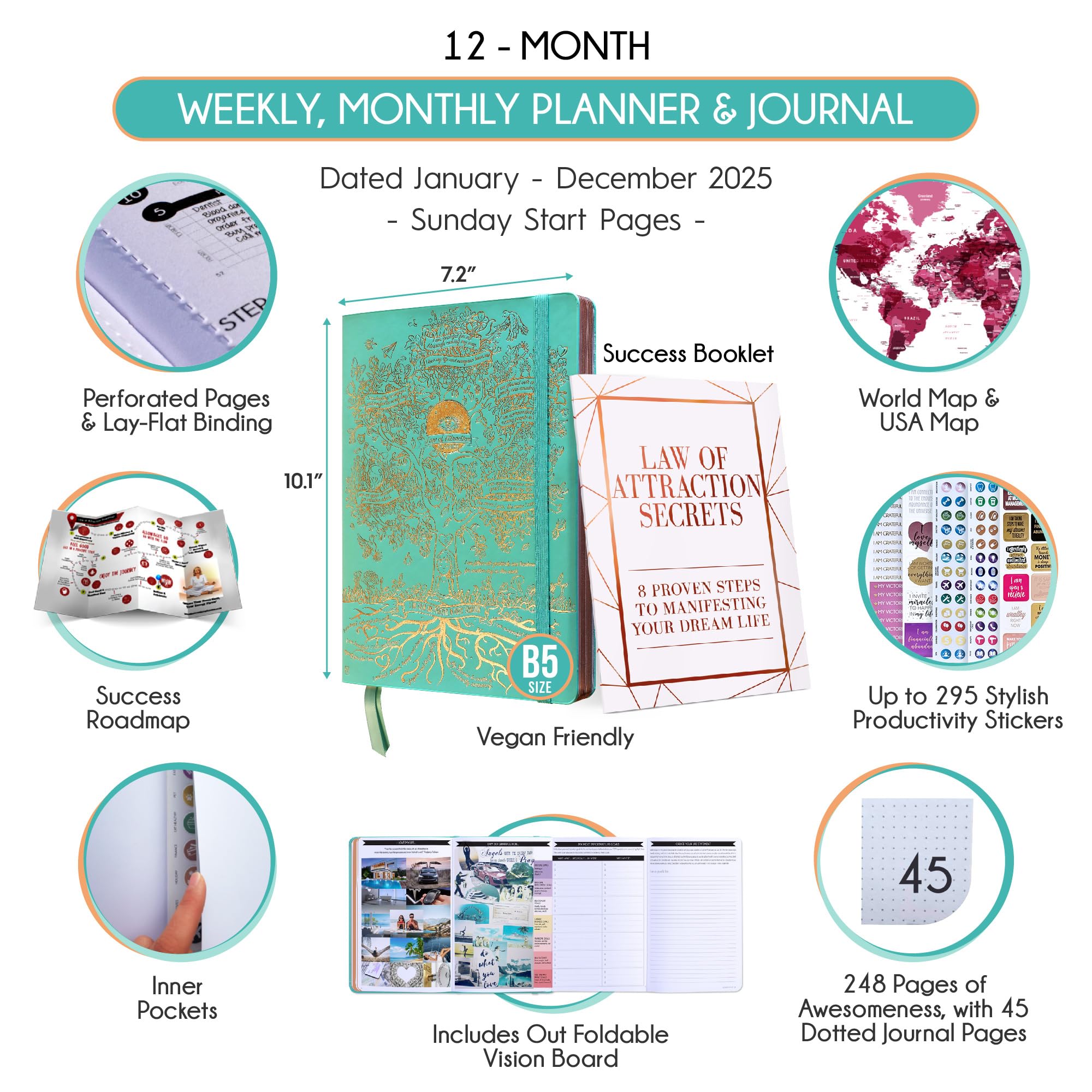 2025 Law of Attraction Planner - Productivity & Goal Setting Planner with Hourly, Weekly & Monthly Layouts | 12-Month Life Organizer, Gratitude Journal, Vision Board, Stickers & Gift Box | Perfect for Manifestation, Self-Improvement & Daily Planning