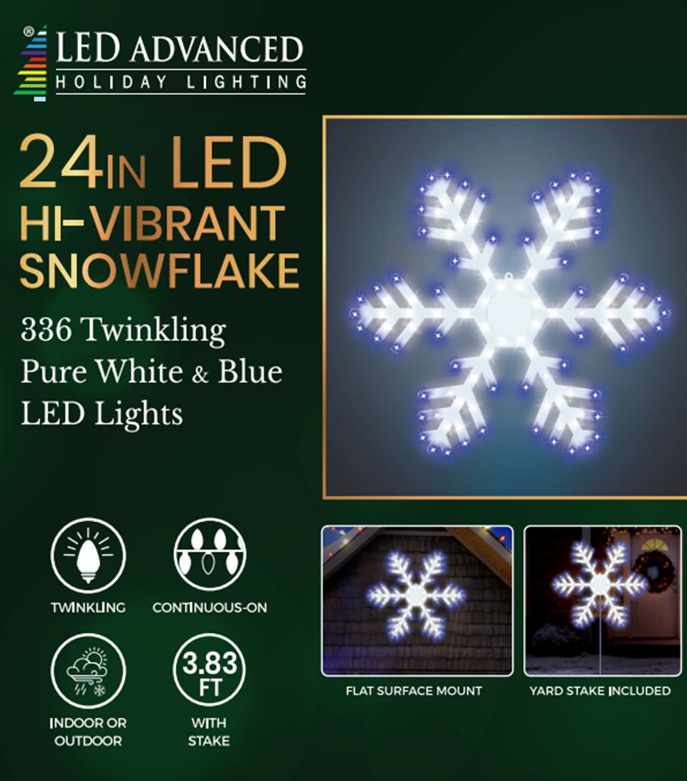 24-Pack Vibrant LED Twinkling Snowflake Christmas Decorations - Indoor/Outdoor Holiday Party Decor for Tree, Window, Yard & Wall