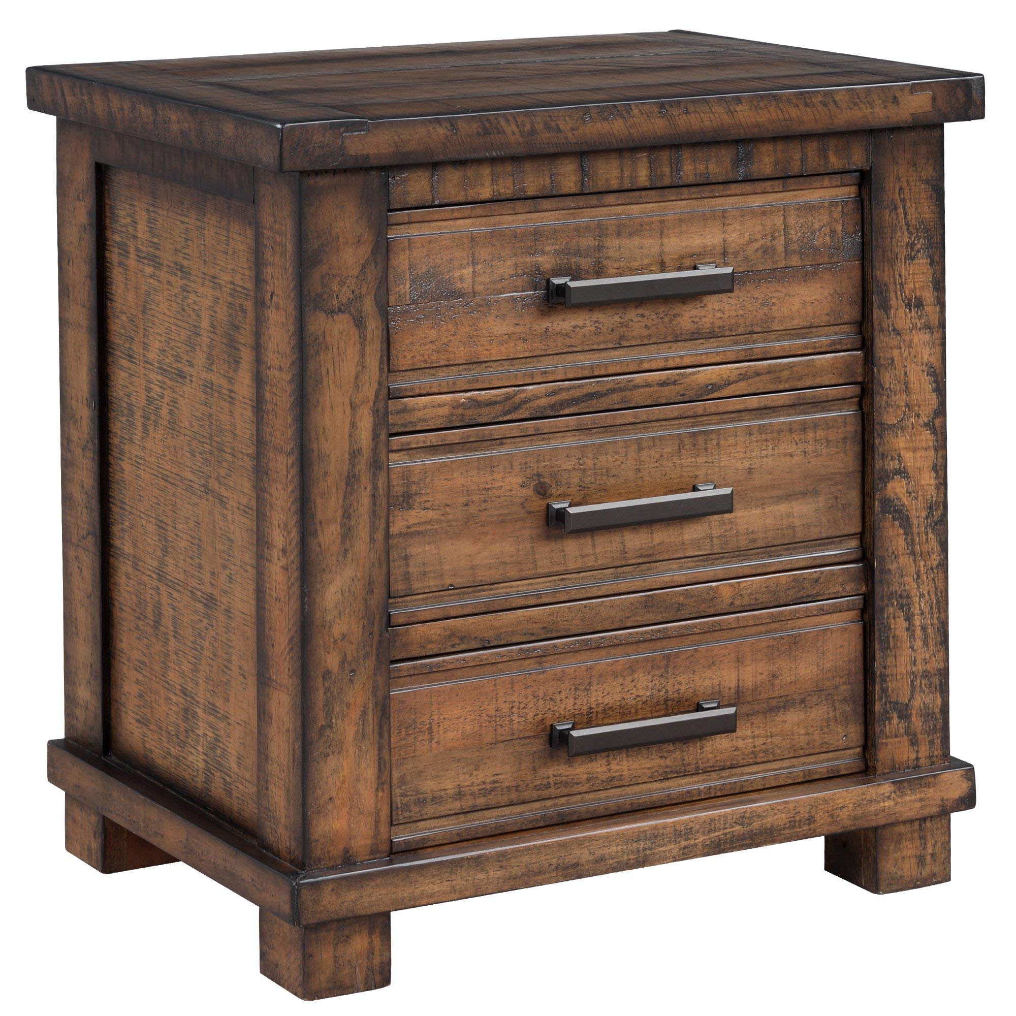 Beyamis Rustic Three Drawer Reclaimed Solid Wood Farmhouse Nightstand - Bedside Table for Bedroom, Living Room & Guest Room - Perfect for Storage and Home Decor