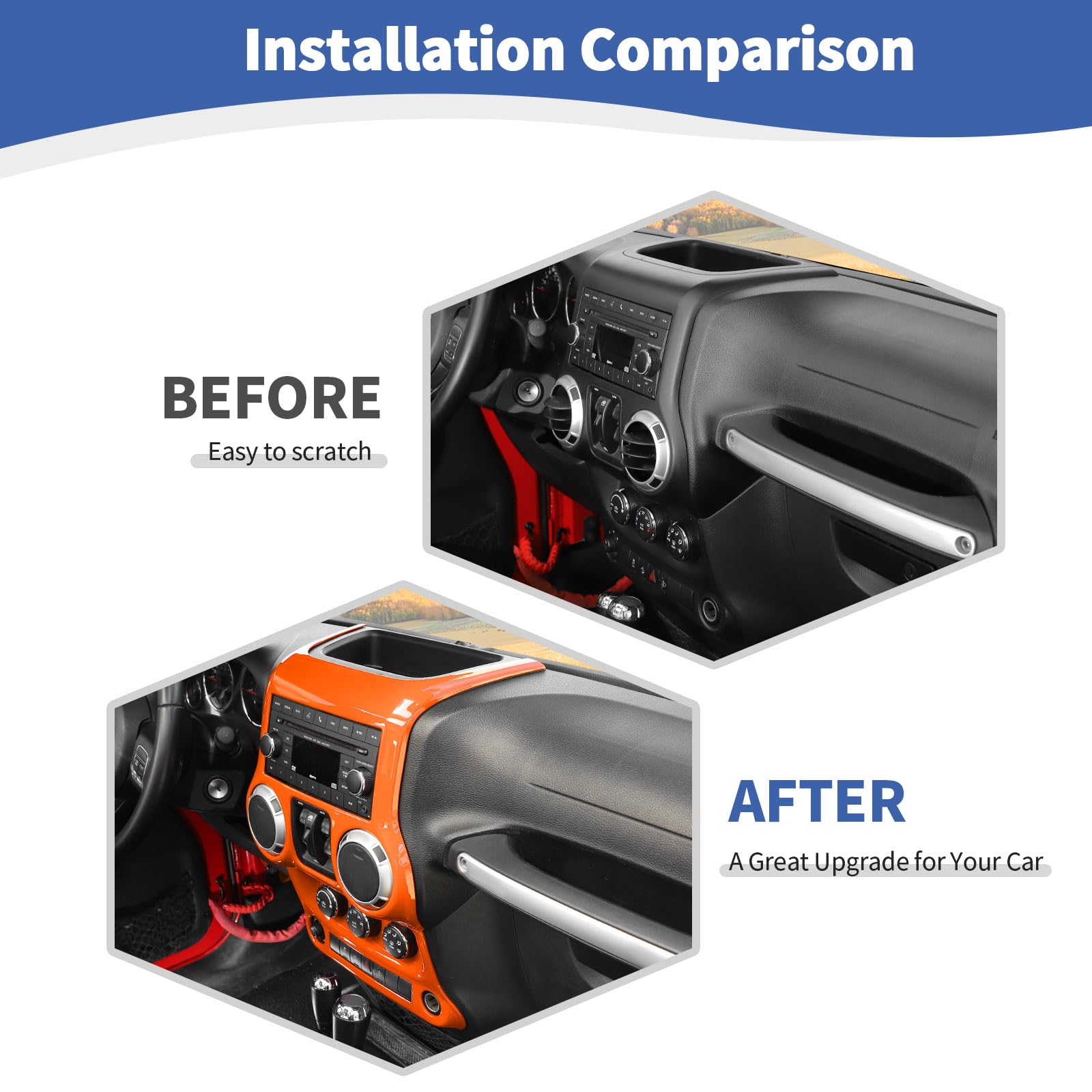 Jeep Wrangler JK JKU 2011-2017 Orange AC Control Panel Cover Trim - RT-TCZ Center Console Accessories (2pcs) - Upgrade Interior for Off-Road & Daily Driving