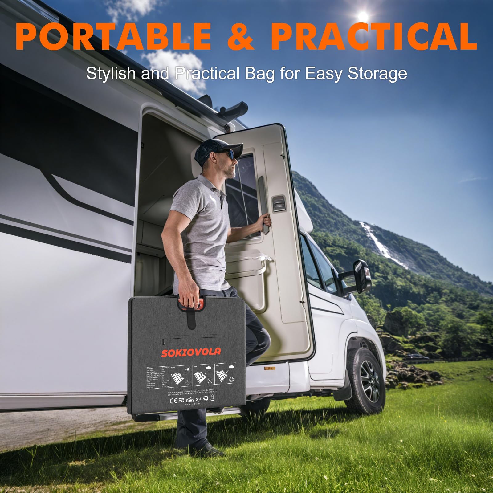 200W Portable Solar Panel for Power Station - 20V Foldable Solar Charger with 25% High Efficiency & IP68 Waterproof - Perfect for Outdoor Camping, RV Trips, Emergency Power & Off-Grid Living