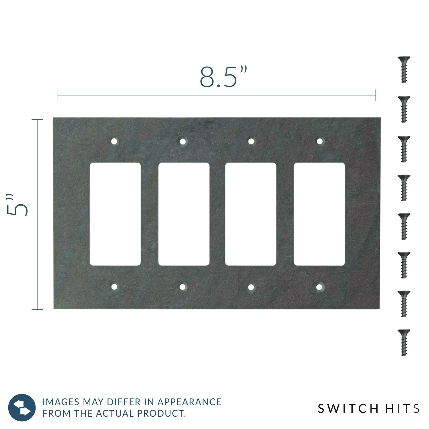 4 Gang GFCI Rocker Electrical Switch Plate Outlet Wall Plate | Decora Quad Decorator Light Switch Cover Faceplate | Decorative Mottled Vermont Slate Design | 8.5” W x 5” H | Perfect for Home, Office & Commercial Renovations