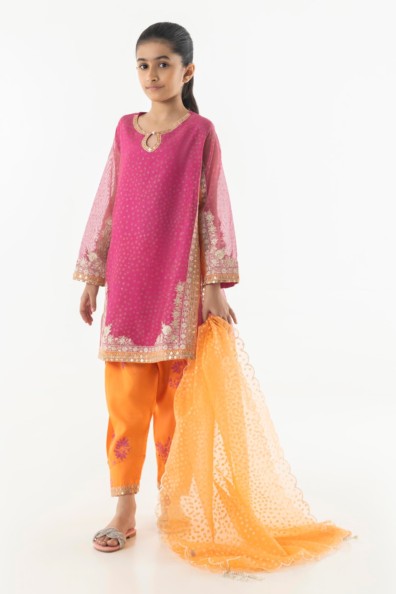 Sana Safinaz Pink & Orange Embroidered Cotton Net Suit for Women - Perfect for Weddings, Parties & Special Occasions