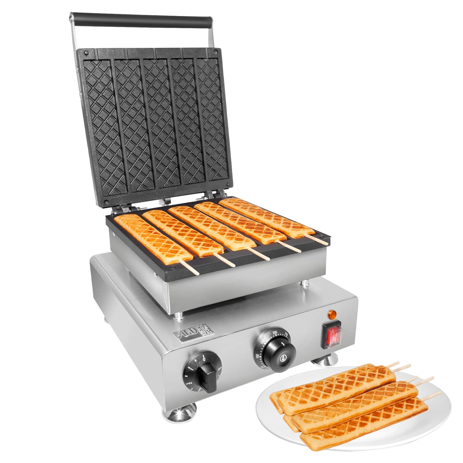 ALDKitchen Waffle Stick Maker - Nonstick Electric Waffle Iron for 5 Flat Sticks | Perfect for Breakfast, Snacks & Parties | Easy to Clean & Portable for Home, Camping & Gifts