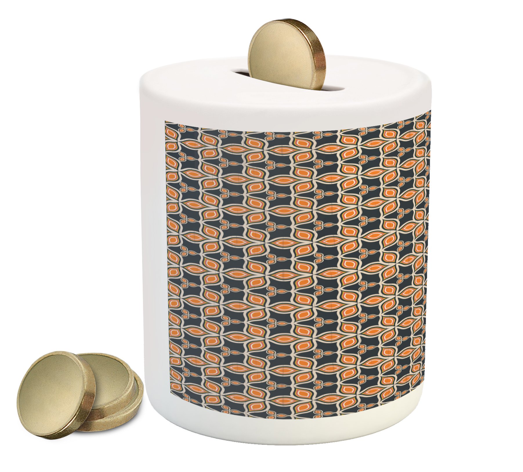 Ambesonne Autumn Leaves Mosaic Ceramic Piggy Bank - Old Fashioned Money Box for Cash Savings, Unique Harvest Motif Coin Bank (Multicolor) - Perfect for Home Decor, Gift Giving & Teaching Kids Financial Responsibility