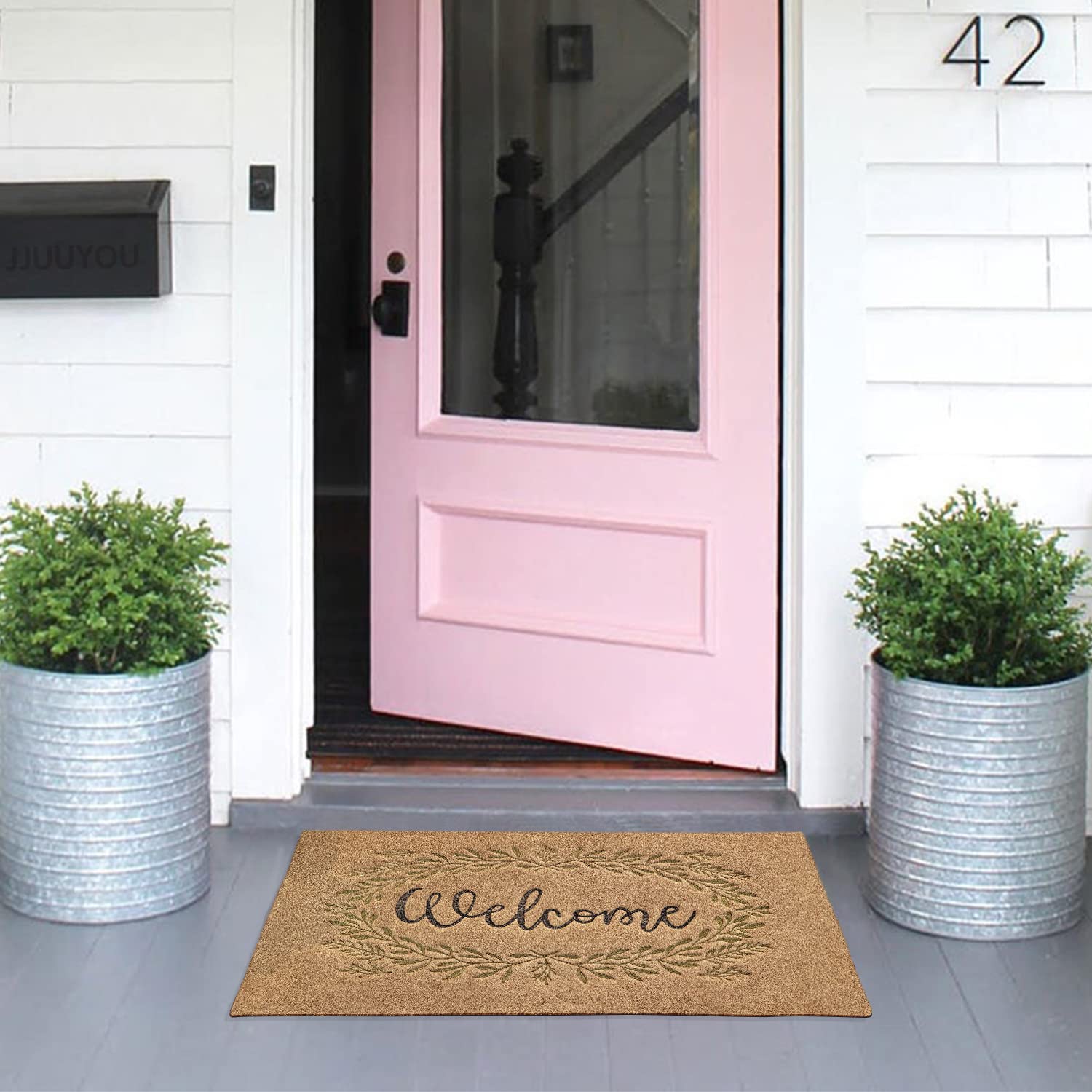 JJUUYOU Non-Slip Rubber Back Doormat - Indoor/Outdoor Welcome Mat for Front Door Entrance - Waterproof, Easy to Clean Low Profile Floor Mat - Perfect for Home, Office, Apartment Entryway