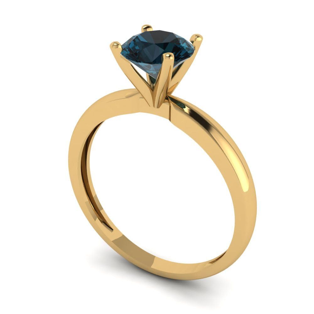 1.0 ct Round Cut Solitaire Natural London Blue Gemstone Engagement Ring in 14k Yellow Gold | Clara Pucci Bridal Jewelry for Anniversary & Wedding | Perfect for Proposals, Bridal Sets & Special Occasions