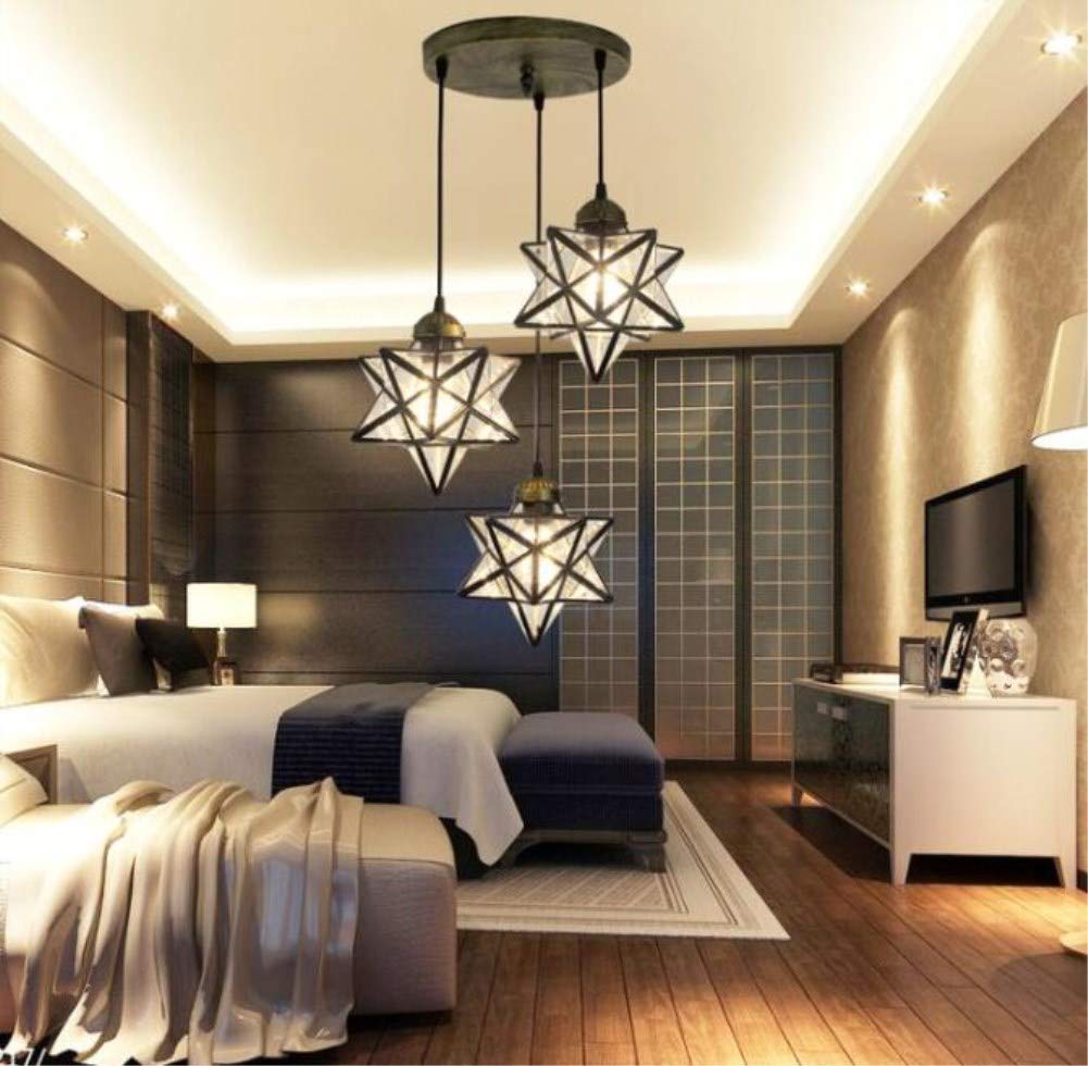 Teimi&Ritou 3-Light Round Base Moravian Star Chandelier - Iron Art Pendant Lamp with Transparent Glass for Dining Room, Living Room, Bedroom Lighting