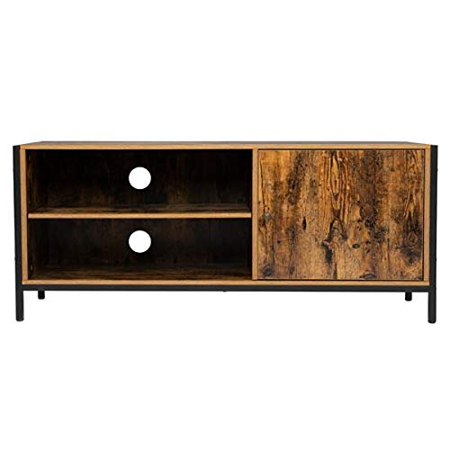Retro Brown Industrial Style Wooden TV Cabinet - Single Door with Double Rack for Living Room, Home Entertainment Storage | Perfect for Organizing Media Devices & Displaying Decor