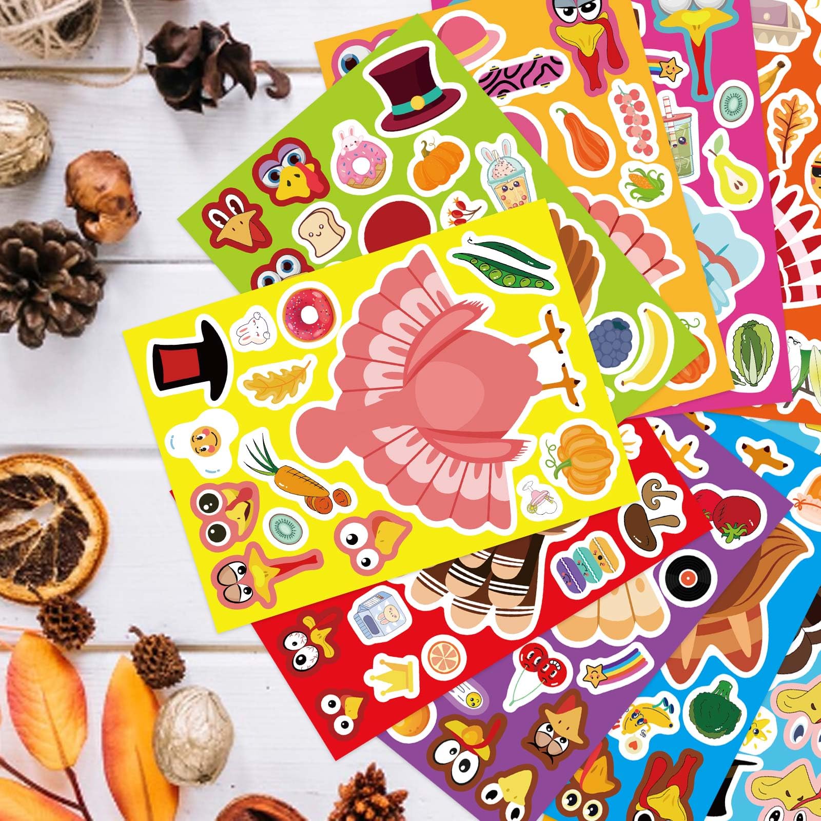 36 PCS DIY Turkey Stickers for Kids - Thanksgiving Crafts, Turkey Face Stickers for Toddlers - Perfect for Holiday Gifts, Classroom Activities & Thanksgiving Party Decorations