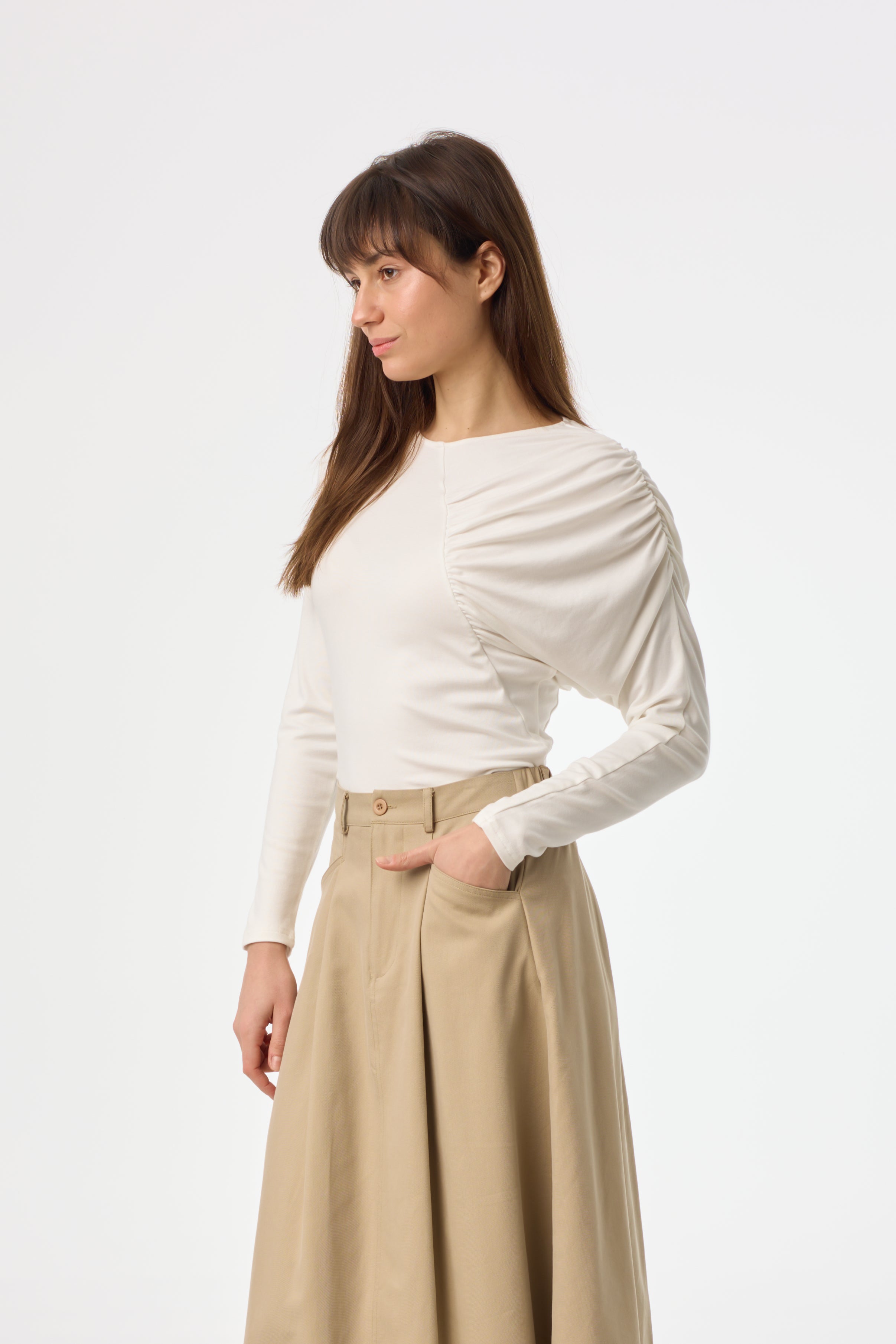 Elegant Cream Side Ruched Blouse for Women - Perfect for Office Wear, Date Nights & Special Occasions