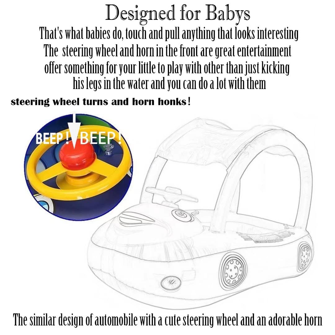 **Inflatable Baby Pool Float with Canopy & Steering Wheel - Sunshade Swim Ring, Toddler Boat Seat for Summer Fun - Perfect for Infants & Kids in Pools, Lakes, and Beach Play**